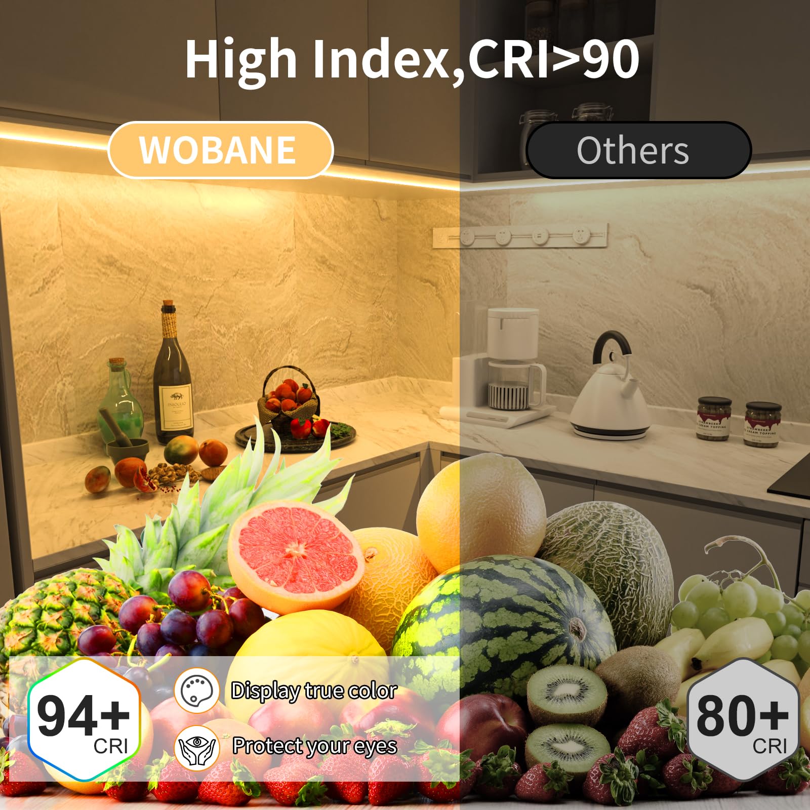 Wobane Cob Led Strip Light Kit,9.8Ft Dimmable Led Light Strip With Rf Remote For Kitchen Cabinet,Counter,Shelf,Tv Back,3000K Warm White,Cri90+,Surper Bright,1500Lm,Timing,960 Leds,Etl Adapter