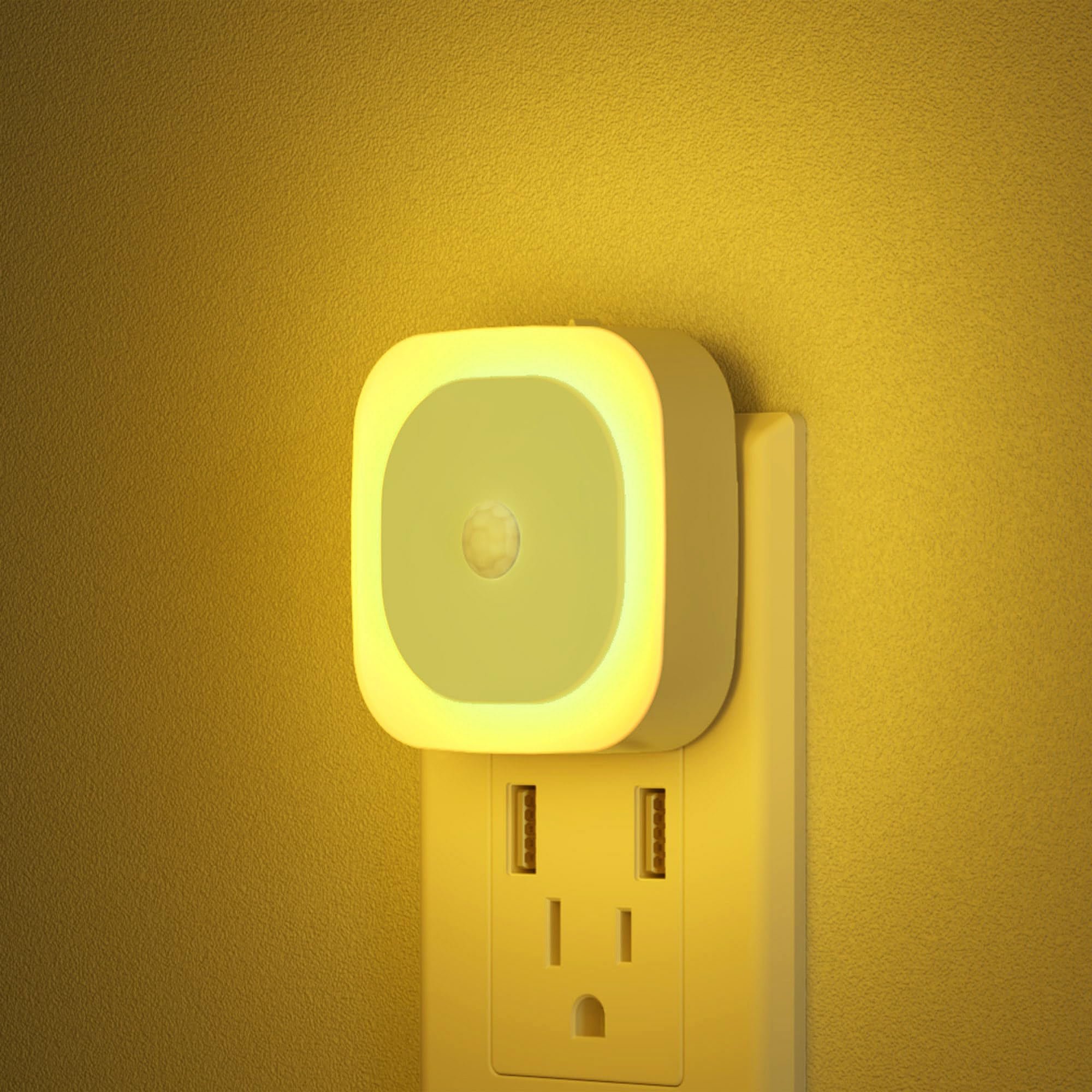 YUNLEX 2 Pack Plug in Night Light with Motion Sensor & Dusk to Dawn Sensor, 3 Sensor Modes, Auto ON/Off, Dimmable, Soft Glow for
