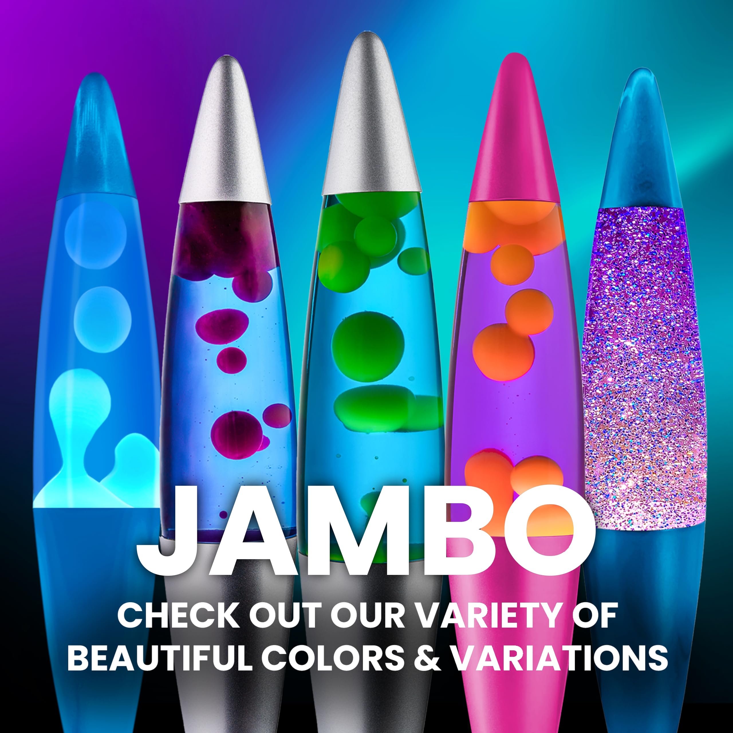 Jambo 16-Inch Liquid Lamp, Glass, Pink Base, Purple Liquid, Yellow Wax, Model KL-17, Relaxing Night Light for Kids & Adults