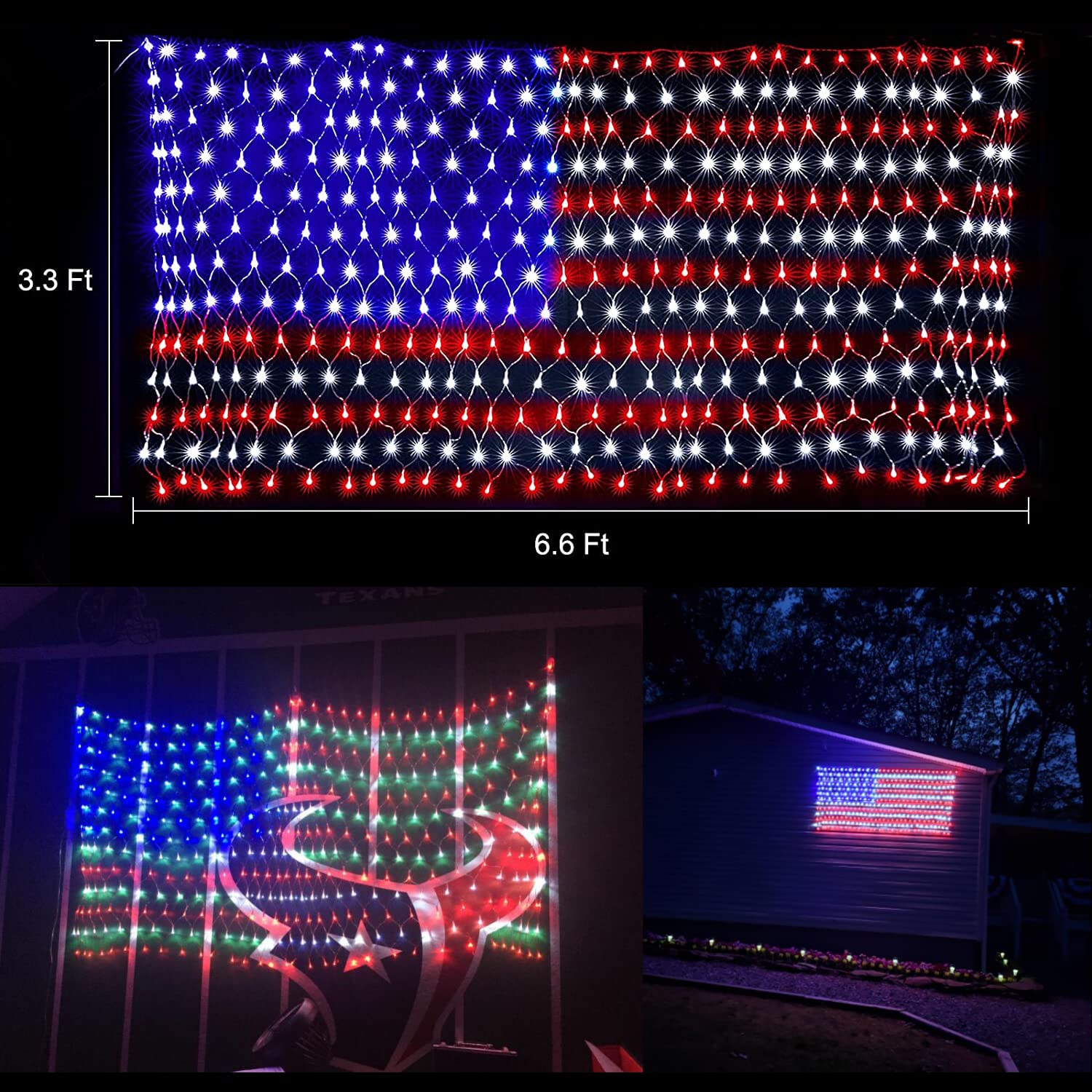 HYH American Flag Lights LED Net Light, Waterproof, 420 Super Bright LEDs, Plug-in, Yard/Garden Decoration, Holiday, Festival, Christmas