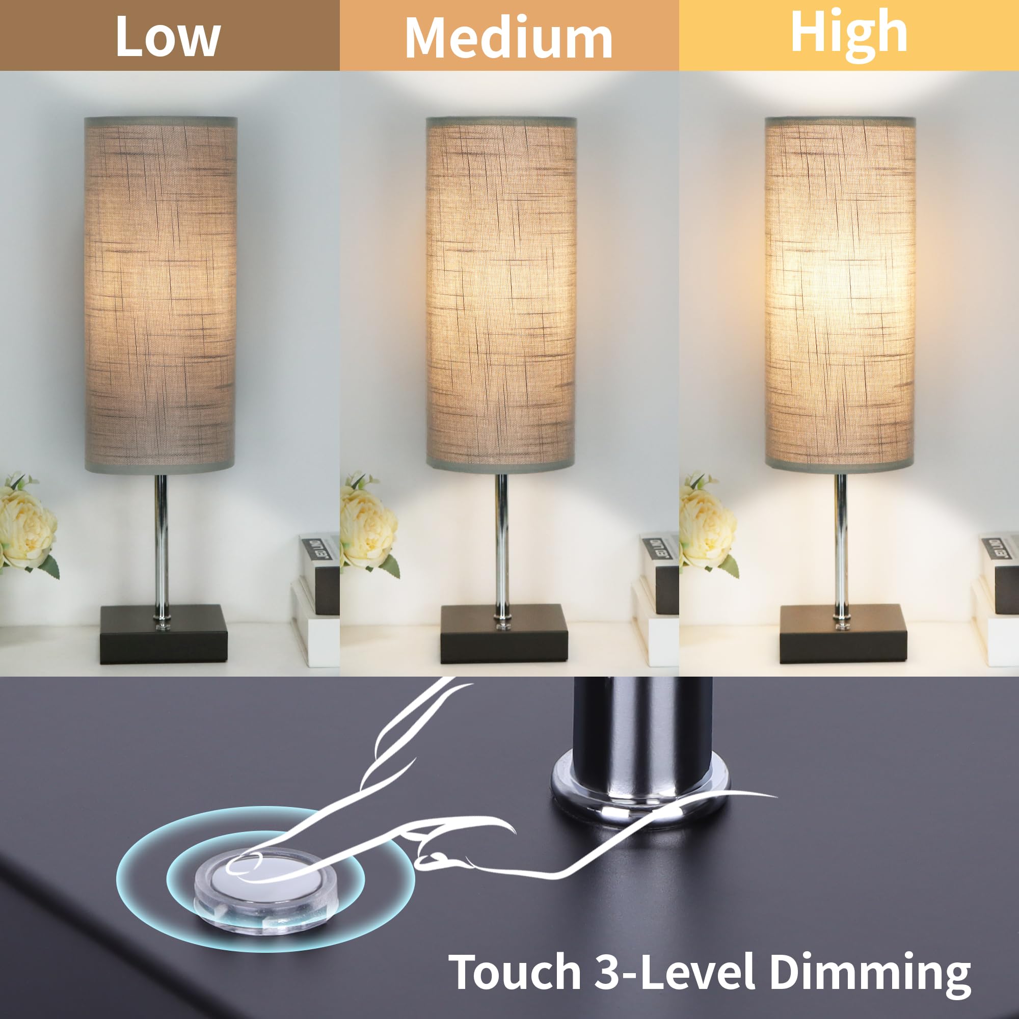 AVV Cordless Table Lamp - 5000mAh Battery Powered, Touch Control, 18 Inch, Gray, Model RD-BTL4W-006