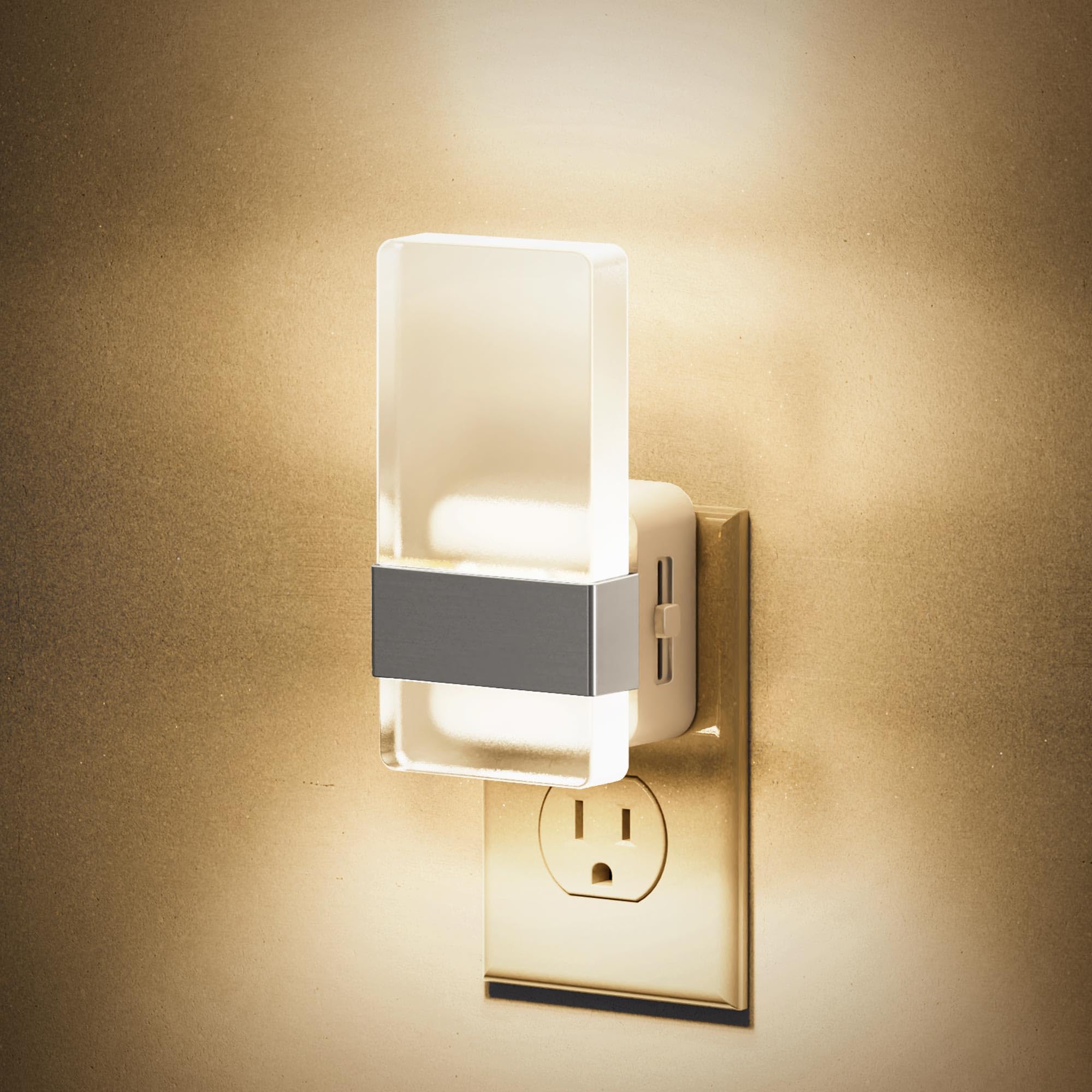 JandCase Night Lights Plug into Wall, Dusk to Dawn Sensor, 3000K Soft White LED, Acrylic Design, 0-100lm Adjustable Brightness, 