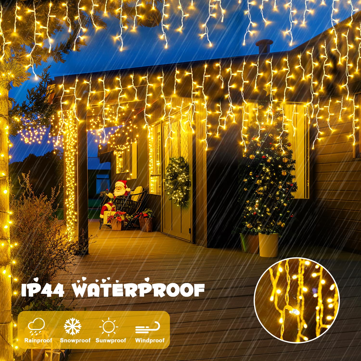 Jmexsuss 38.8Ft Icicle Lights For Outside, 400 Led Icicle Christmas Lights Outdoor Indoor Plug In, Warm White Christmas Icicle L