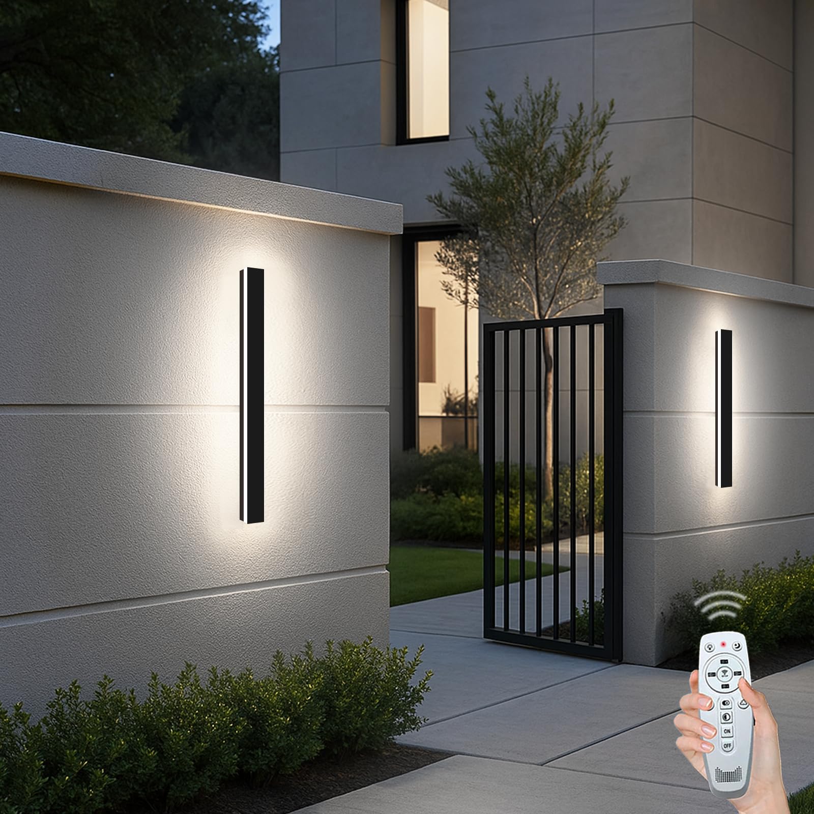 SJIGUANGZ 31.49 Inch Outdoor Wall Lights  Ip65 Waterproof Linear Led Modern Wall Sconce  LED Band Porch Lights with Remote Dimming Lighting Fixture Acrylic Anti Rust 2700-6500K Dimmable (2 Pack)
