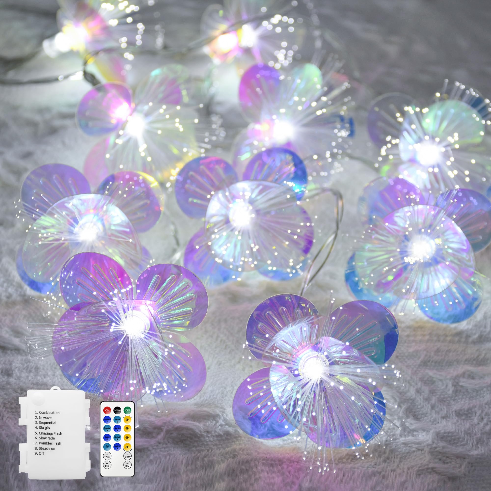 Yolight Fiber Optic Flower String Lights Battery Operated With Timer, 13Ft 20 Led Flower Garland Lights Fairy Lights For Room Ta