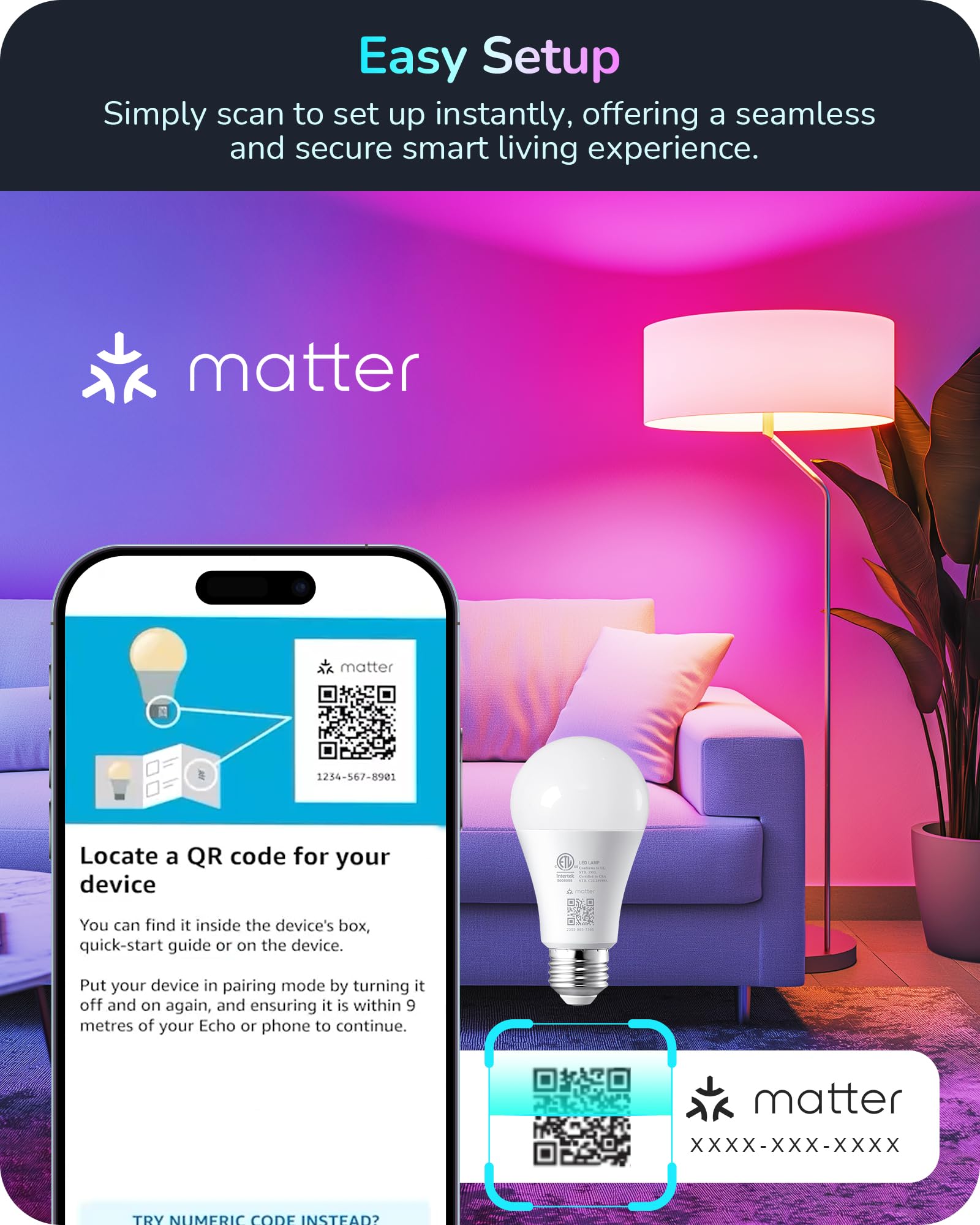 EDISHINE Smart Light Bulbs, RGBTW Color Changing, 800LM Equivalent 60W, A19 E26, 2 Pack, Works with Apple Home/Alexa/Google Home