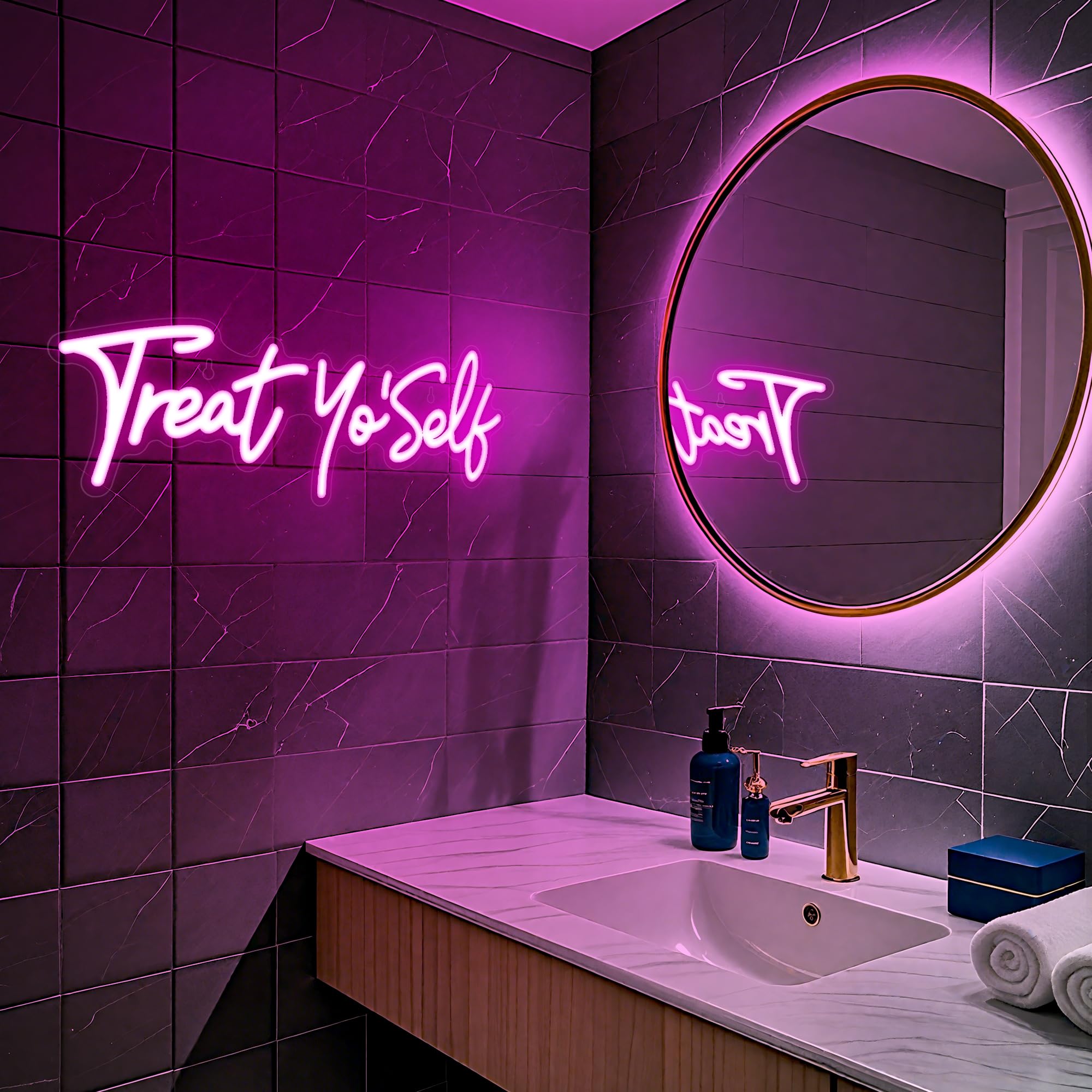 Kavaas Neon Sign - Treat Yourself Pink LED Wall Decor - 16.5"x5.7" Plastic Light Up Sign for Bedroom, Bar, Office, Dorms