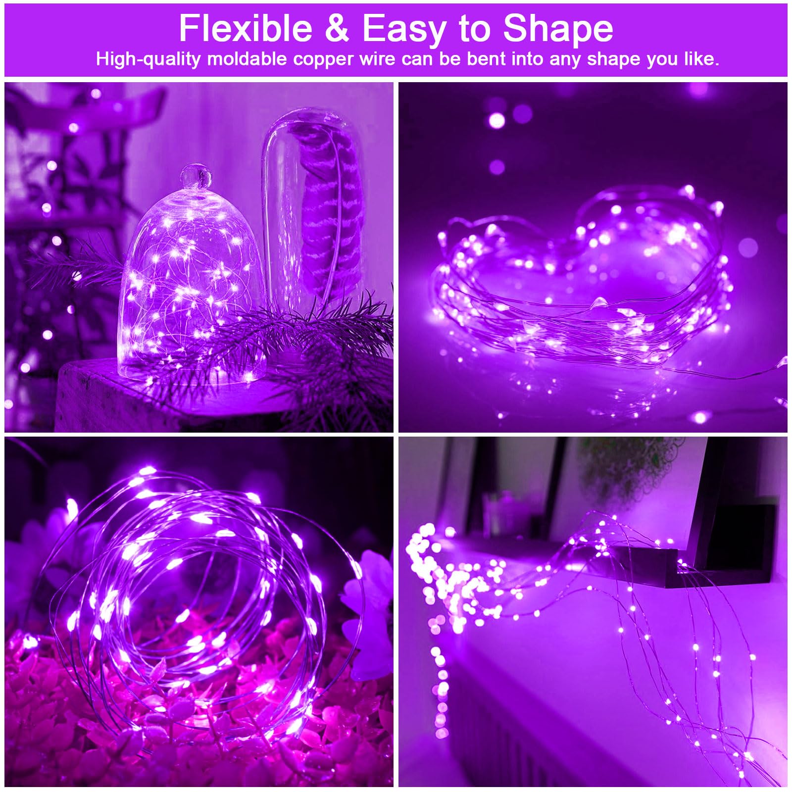 Solar Fairy Lights Purple Outdoor Waterproof,16.4Ft 50Led Halloween Solar String Lights Purple For Outside 8 Modes 2 Packs For Halloween Patio Backyard Garden Deorations Purple