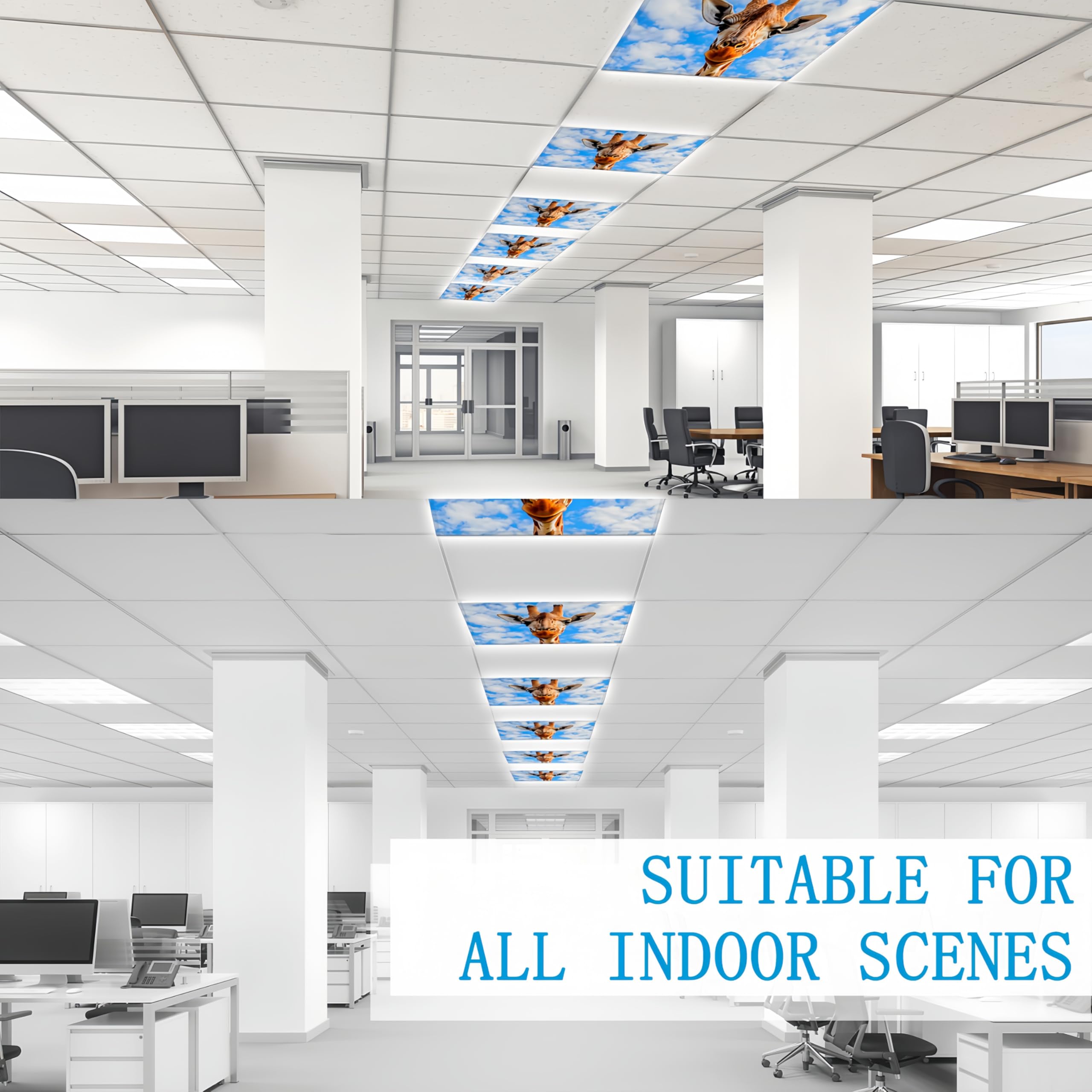 SCWISOAS Fluorescent Light Covers - 4 Pack Magnetic Polyester Giraffe 2ft x 4ft for Classroom, Home, Office Overhead Lighting