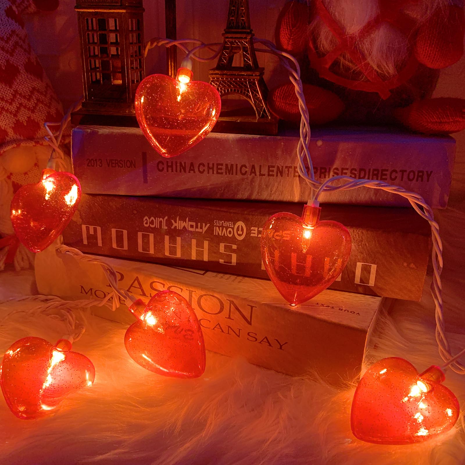 Couah 8.5Ft Red Heart String Lights - 10 LED Fairy Lights for Valentine's Day, Indoor/Outdoor Decor, Model LR-DD-L-10E/1F-C61