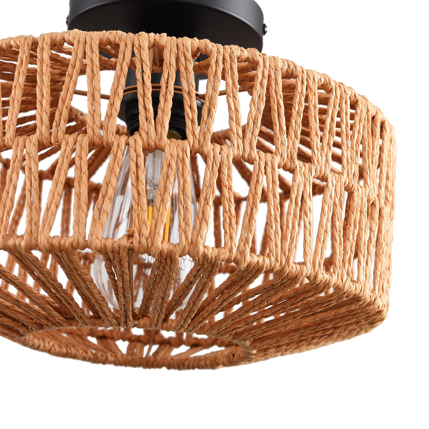 Kenmi Ceiling Light Fixture,Hand-Woven Rattan Flush Mount Ceiling Light,Farmhouse Light Fixtures Ceiling Mount Boho For Hallway