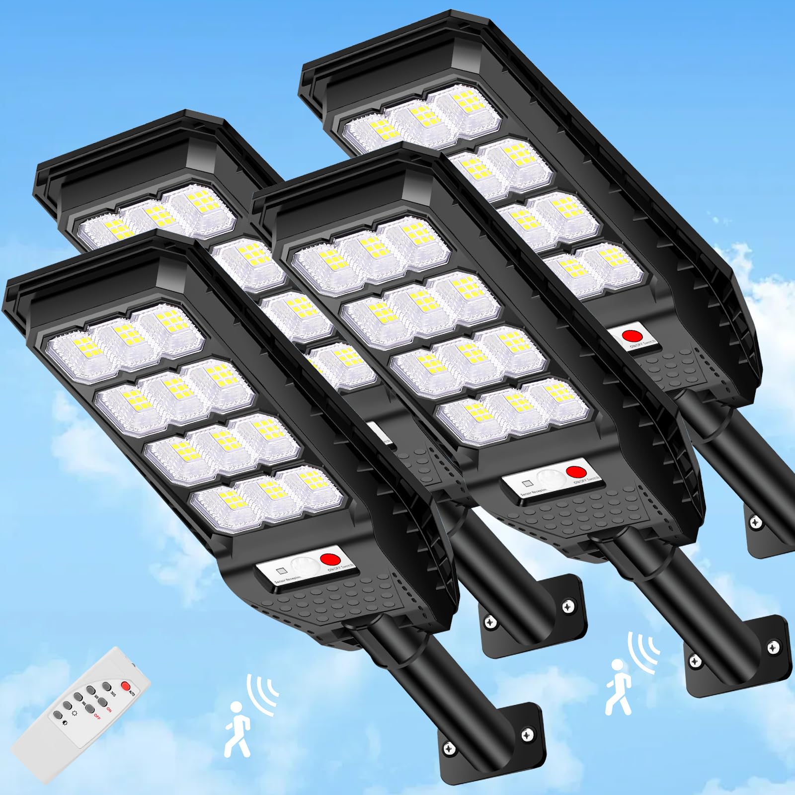VUAA 4 Pack Solar Street Lights Outdoor Waterproof, 6500K 6000LM Outdoor LED Street Light Dusk to Dawn, Motion Sensor Wide Angle