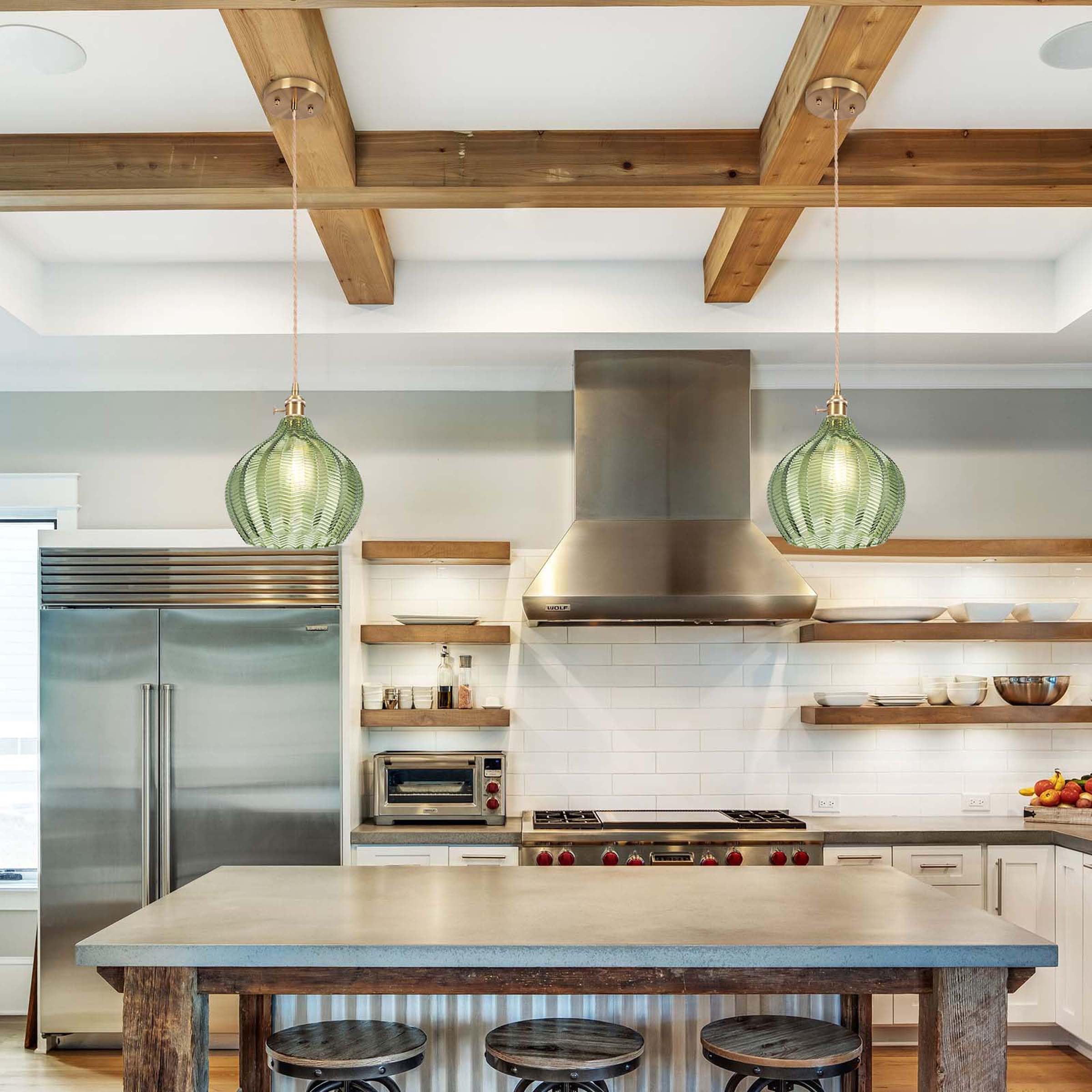 Loiogohot Glass Pendant Light Vintage Light Fixtures,Green Modern Chandelier Pendant,E26 Pendant Lights Kitchen Island,9.8'' Han