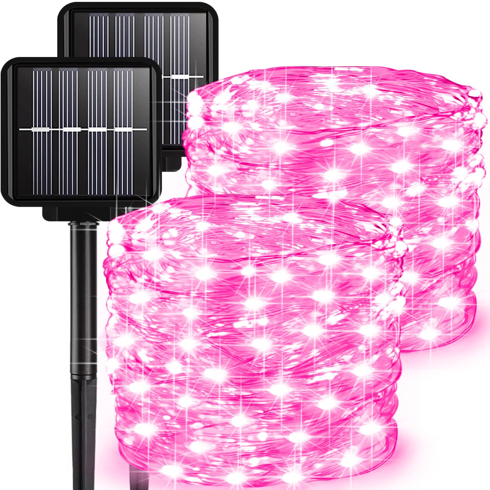 2 Pack Solar Fairy Lights Outdoor, 33 Feet 100 LEDs 8 Modes String Lights for Outside, Waterproof Solar Outdoor Light for Patio 