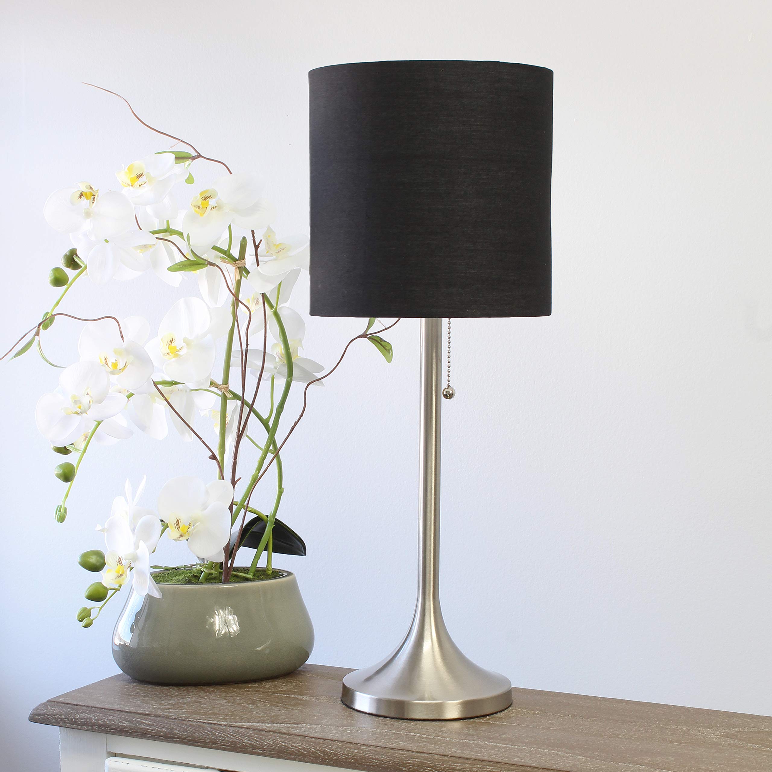 Simple Designs Lt1076-Bnb Tapered Fabric Drum Shade Table Lamp, Brushed Nickel And Black (Pack Of 4)