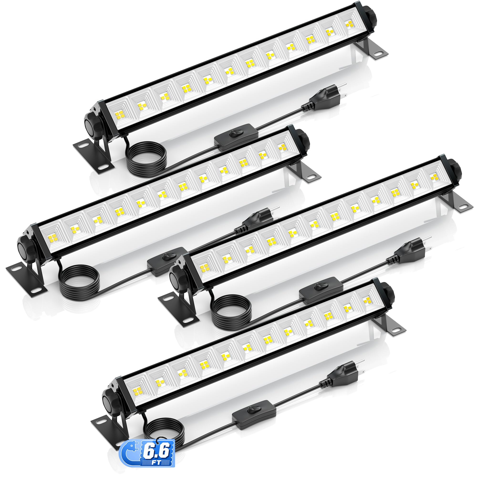 4 Pack LED Shop Lights, 40W 5400LM Plug in Garage Lights with 6.6FT Long Power Cord and On/Off Switch, 6000K Daylight White Work