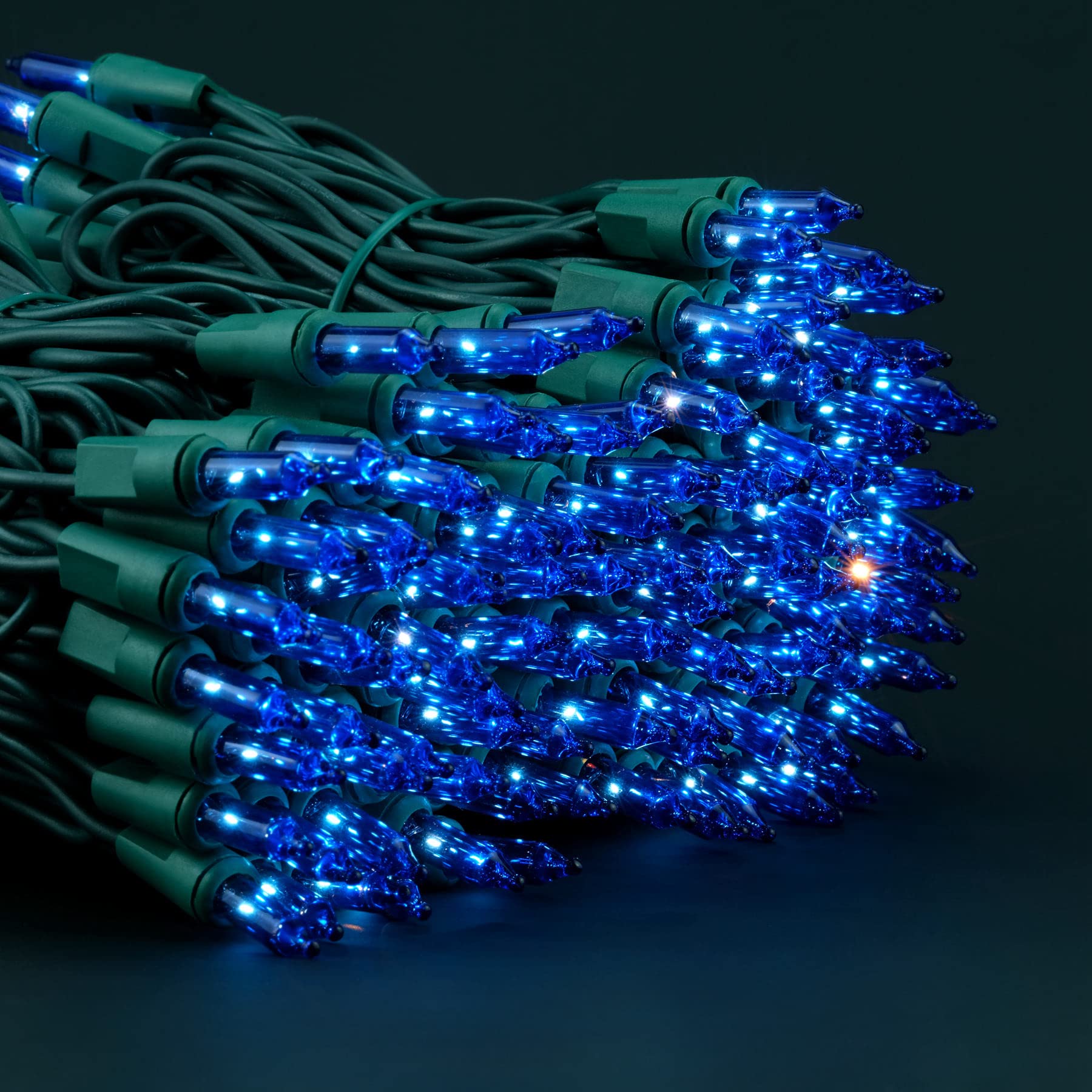 YULETIME Blue Christmas Lights, 200 Count Mini String Lights, 21 ft (2 Strands), Incandescent, UL Certified, Green Wire