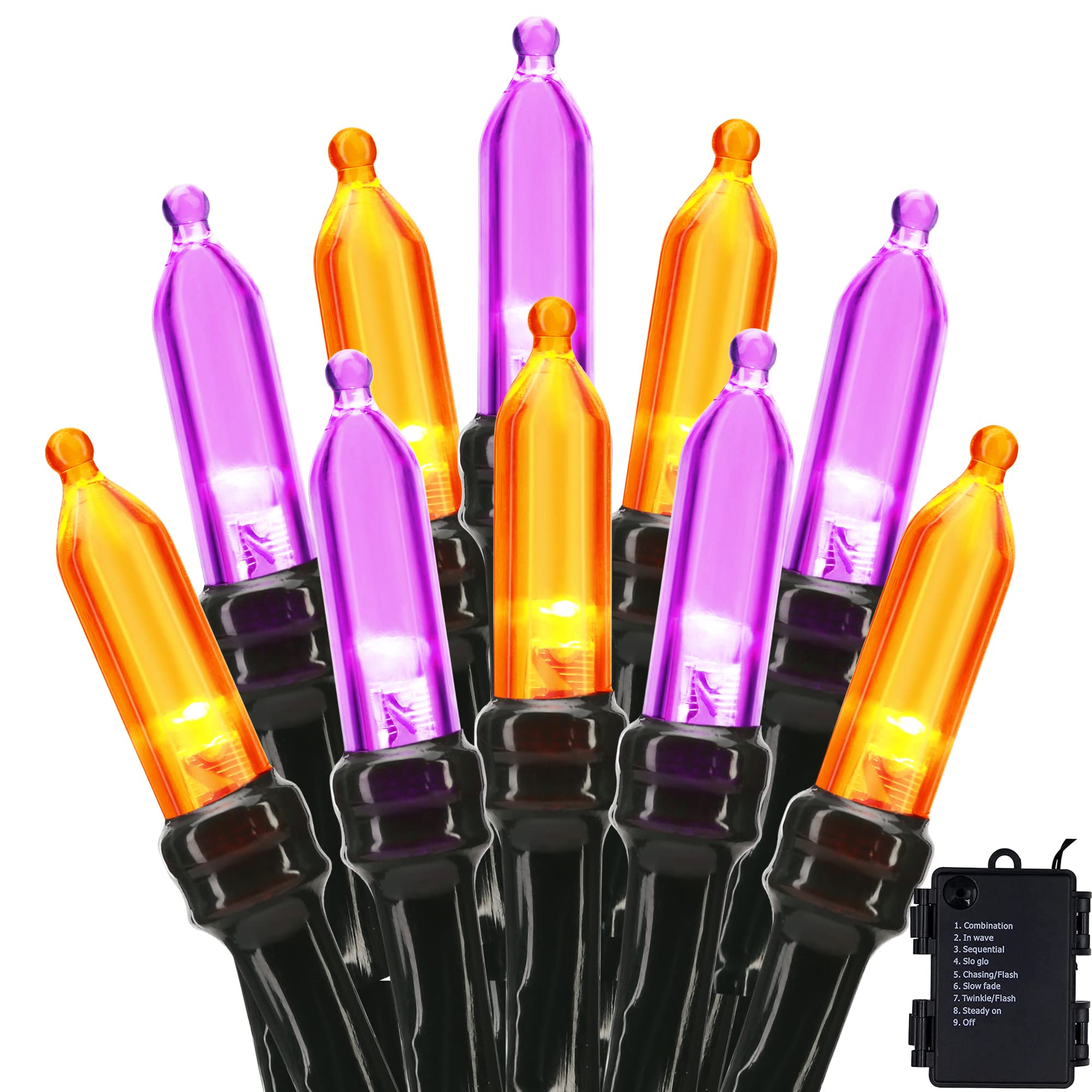 BrizLabs Halloween String Lights, 33ft 100 LED, Orange & Purple, 8 Modes with Timer, Indoor/Outdoor Decor, Model 9871ea00