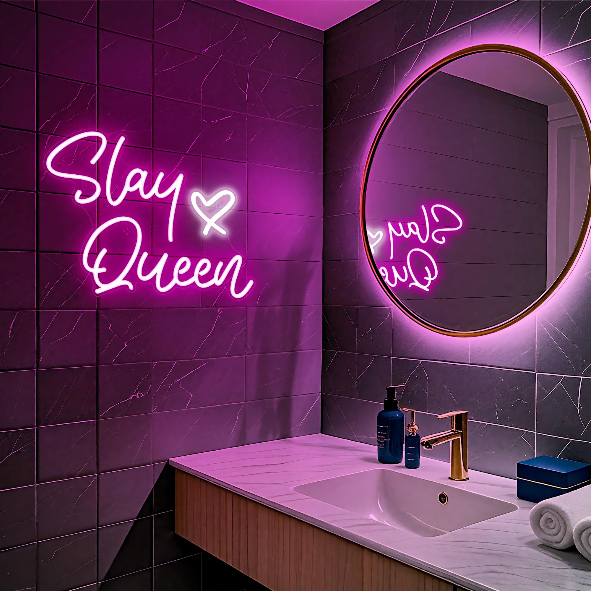 Kavaas Neon Slay Queen Sign - 15.3"x12.6" Pink LED Wall Decor for Bedroom, Bar, Office, Dorms - Stylish Plastic Design