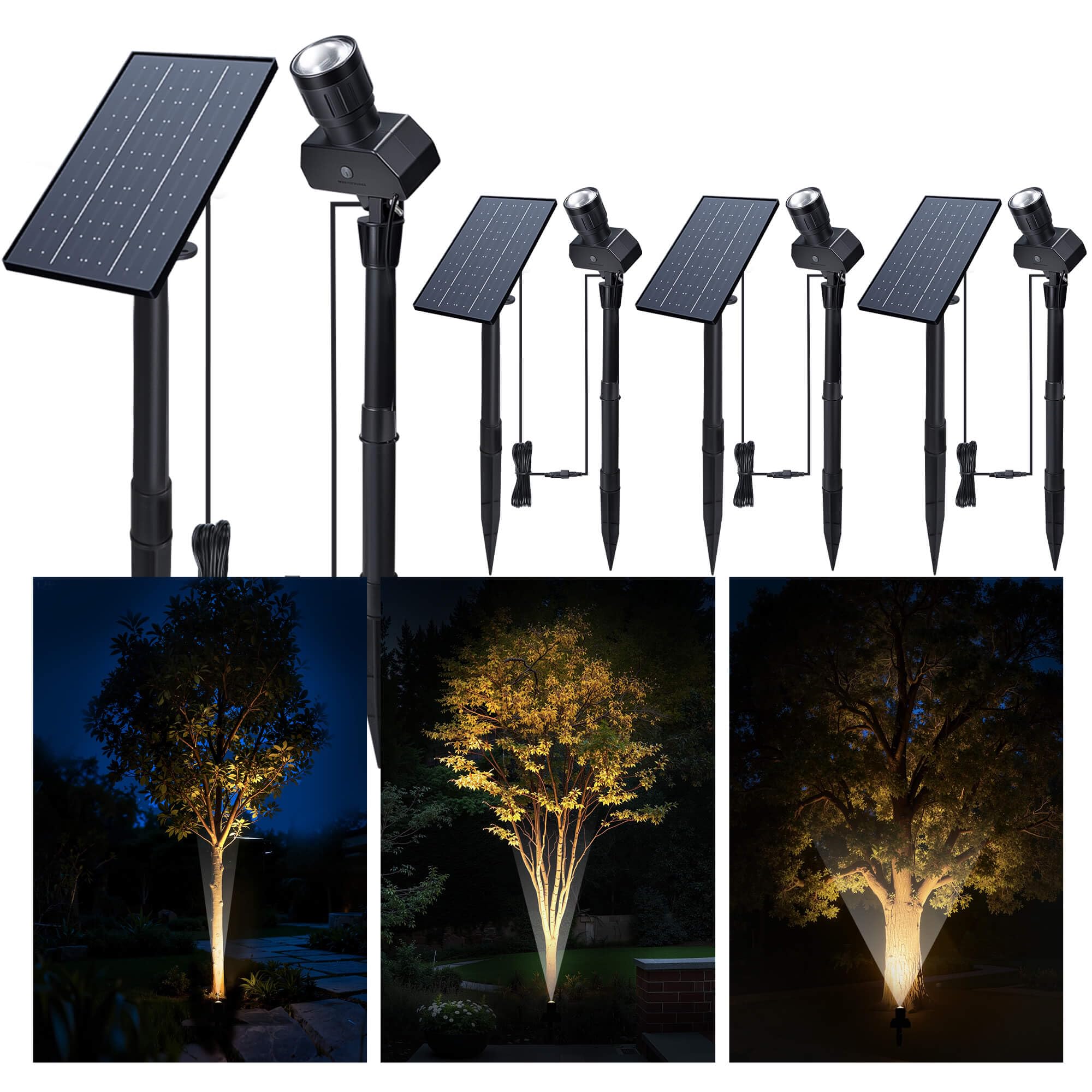 Varmtalys Outdoor Solar Spotlight, Adjustable Angle Landscape Spotlight Waterproof, 2500mAh All Night Separate Panel LED Uplight