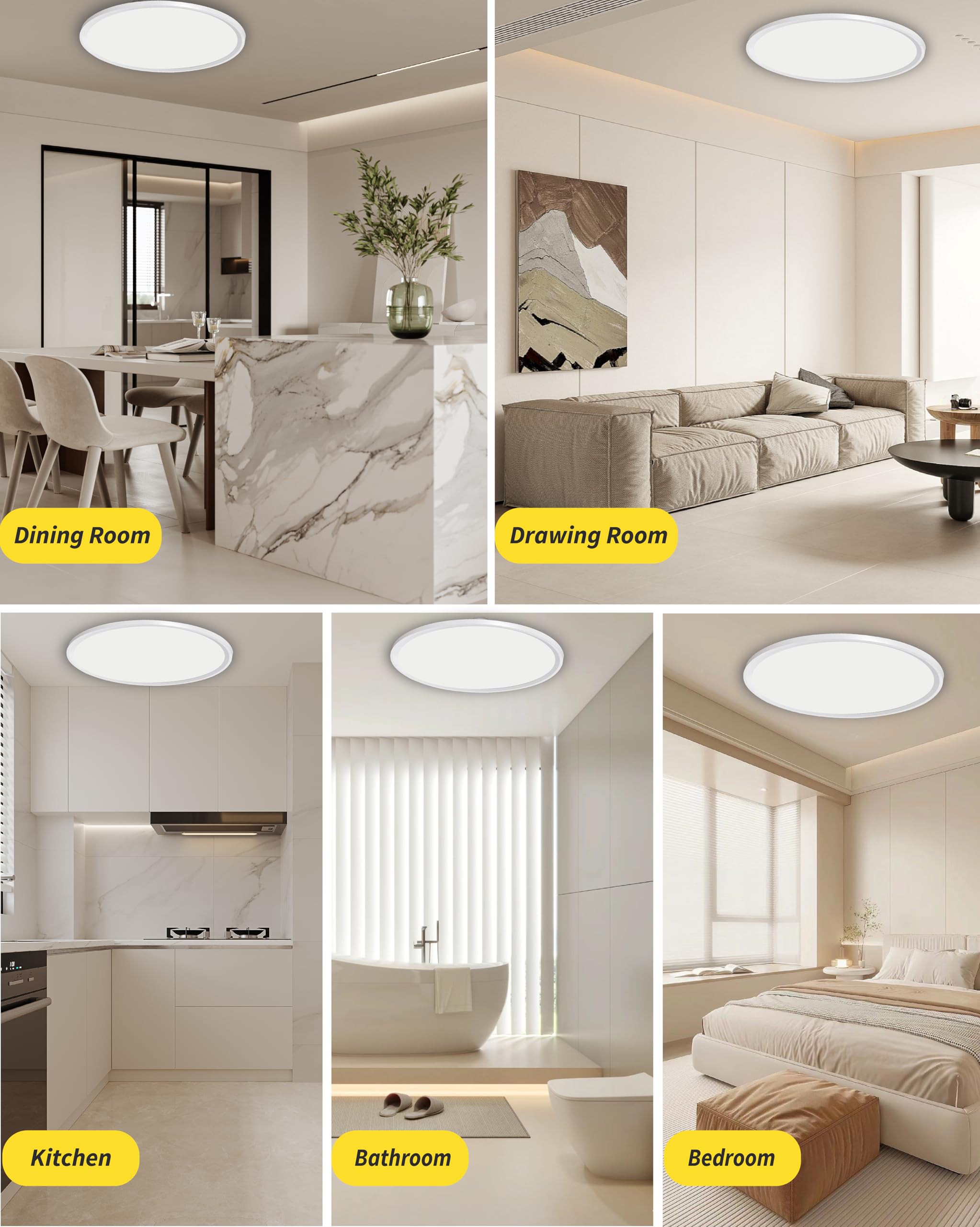 Bright Future Lighting LED Flush Mount Ceiling Light Fixture, 20 Inch, 40W, 4350lm, CCT Selectable, Modern, White, 2 Pack