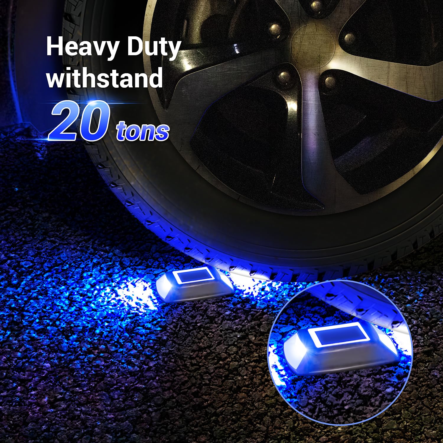 Etetale Solar Driveway Lights 12 Pack, Solar Powered Ip68 Waterproof Solar Dock Lights, 4 Led Driveway Markers Deck Lights For Dock, Pathway, Walkway, Sidewalk, Garden, Yard, Stair, Marine Use (Blue)