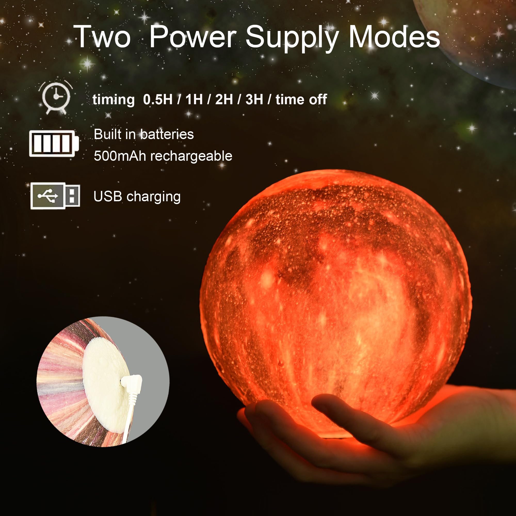 HYODREAM Moon Lamp - 5.9'' Rechargeable Night Light, Touch & Remote Control, 16 Colors, Multicolor, Model RF-06082019
