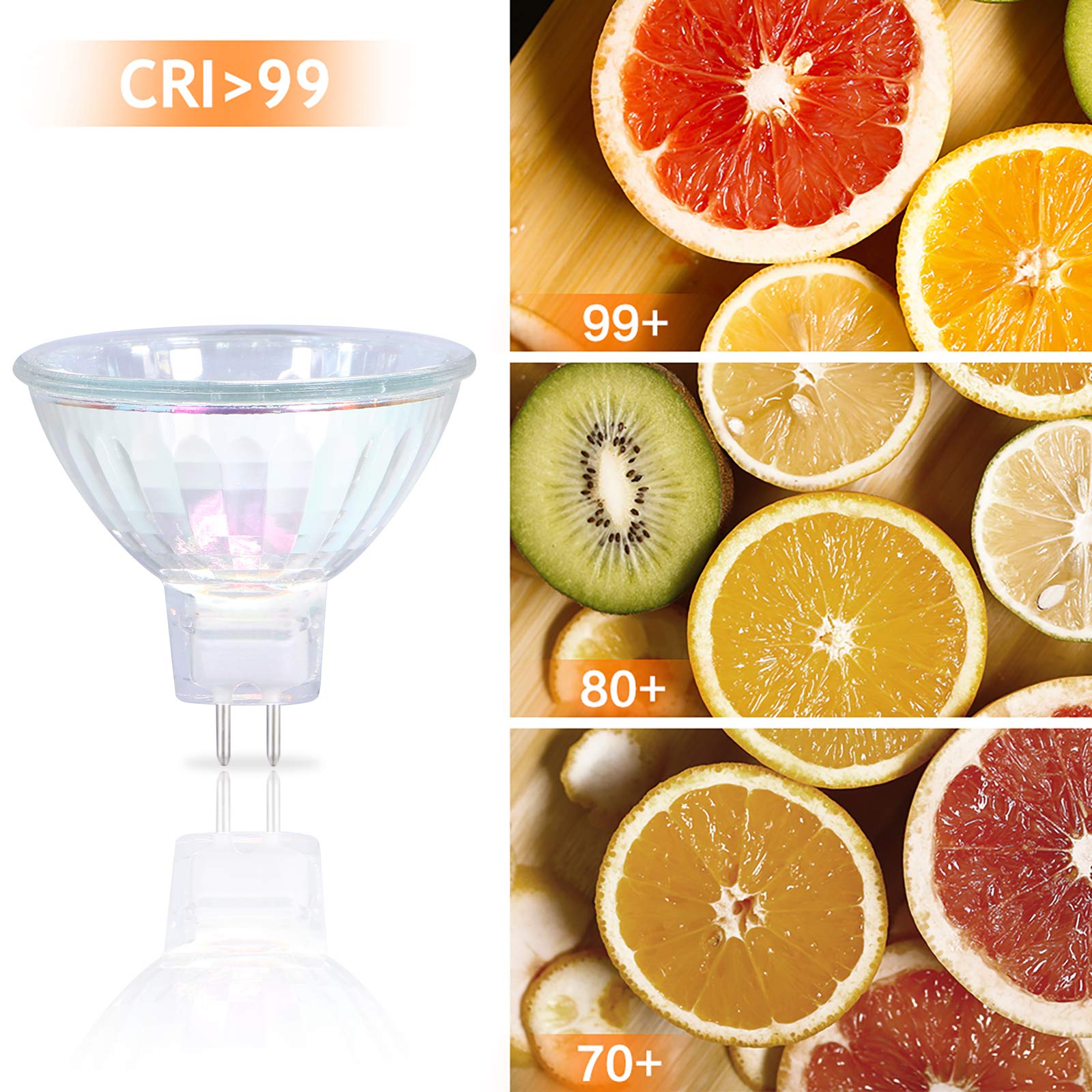 GMY MR16 Halogen Bulbs 50W 12V GU5.3 Warm White Dimmable 6 Pack, Clear Glass Cover, 36° Beam Angle