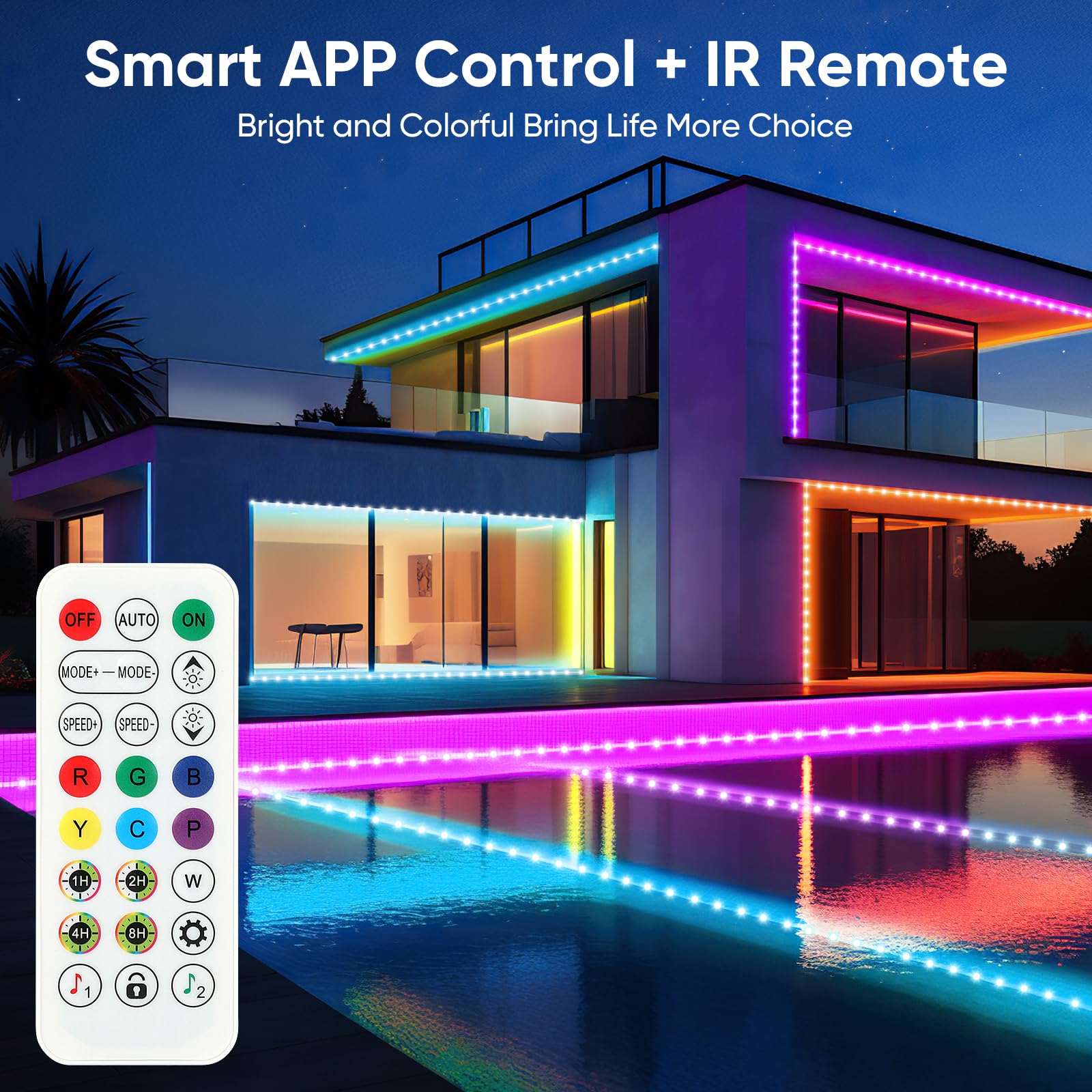 ATHONO Outdoor LED Strip Lights, 150FT RGB Waterproof, IP67, App & Remote Control, Multicolor, Model YadingFSRGB450CM
