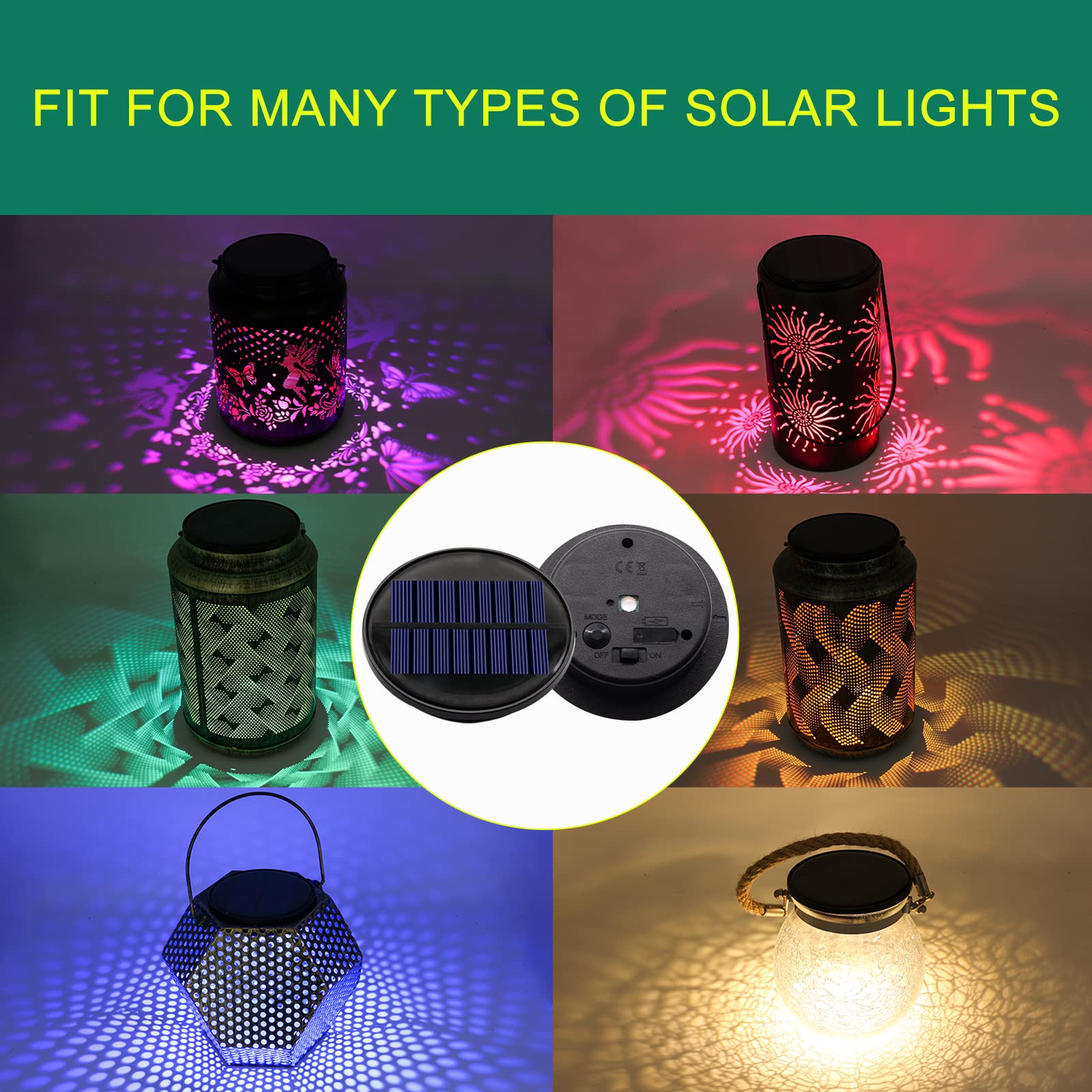 Znycye Upgraded Replacement Solar Light Parts(Top Size 3.66 In, Bottom Size 2.76 In), 2 Pack 8 Colors Solar Replacement Top Part