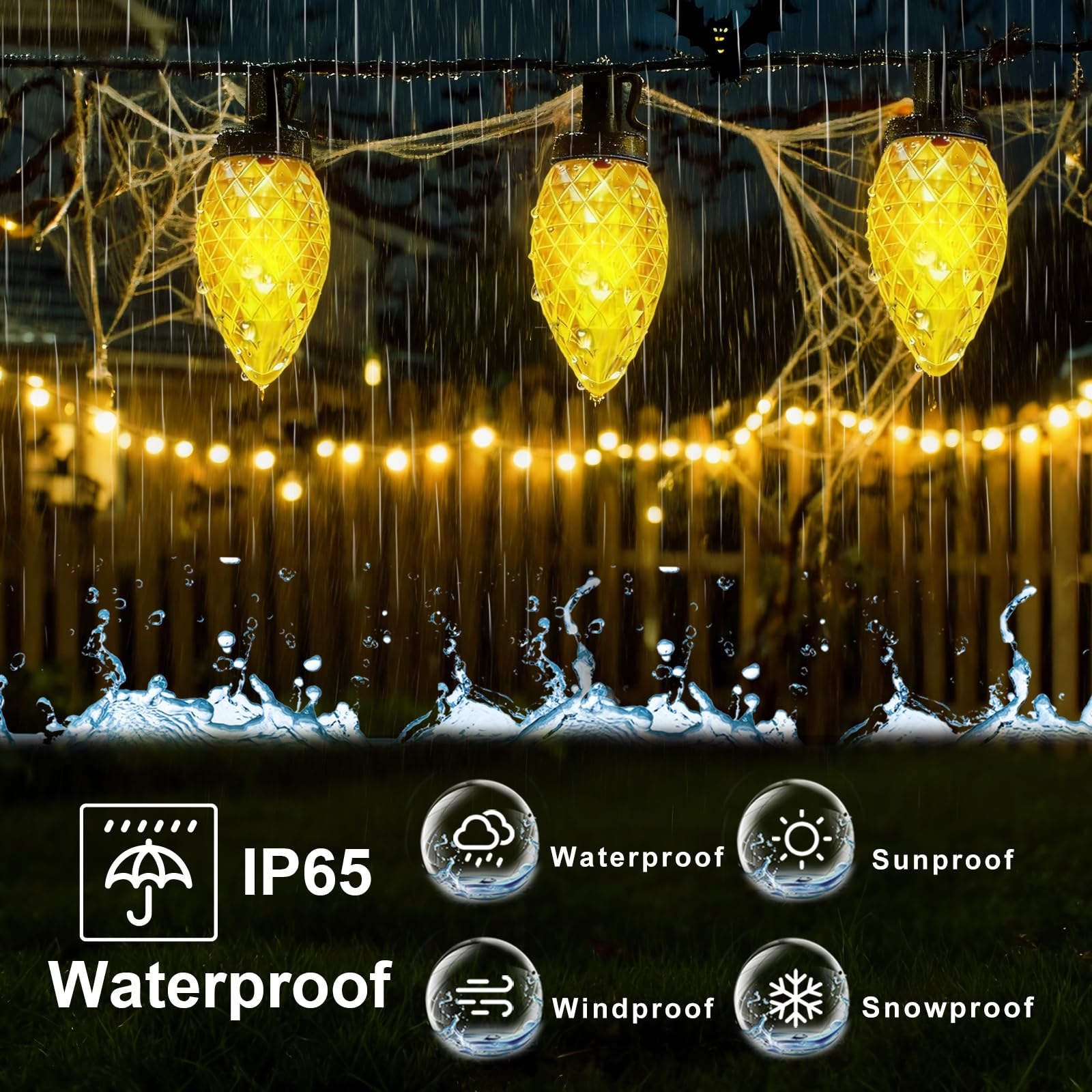 L LAMPOP C9 Solar Powered LED String Lights, 50 Warm White Waterproof Lights, 8 Modes, Green Wire, Perfect for Patio & Party Decor
