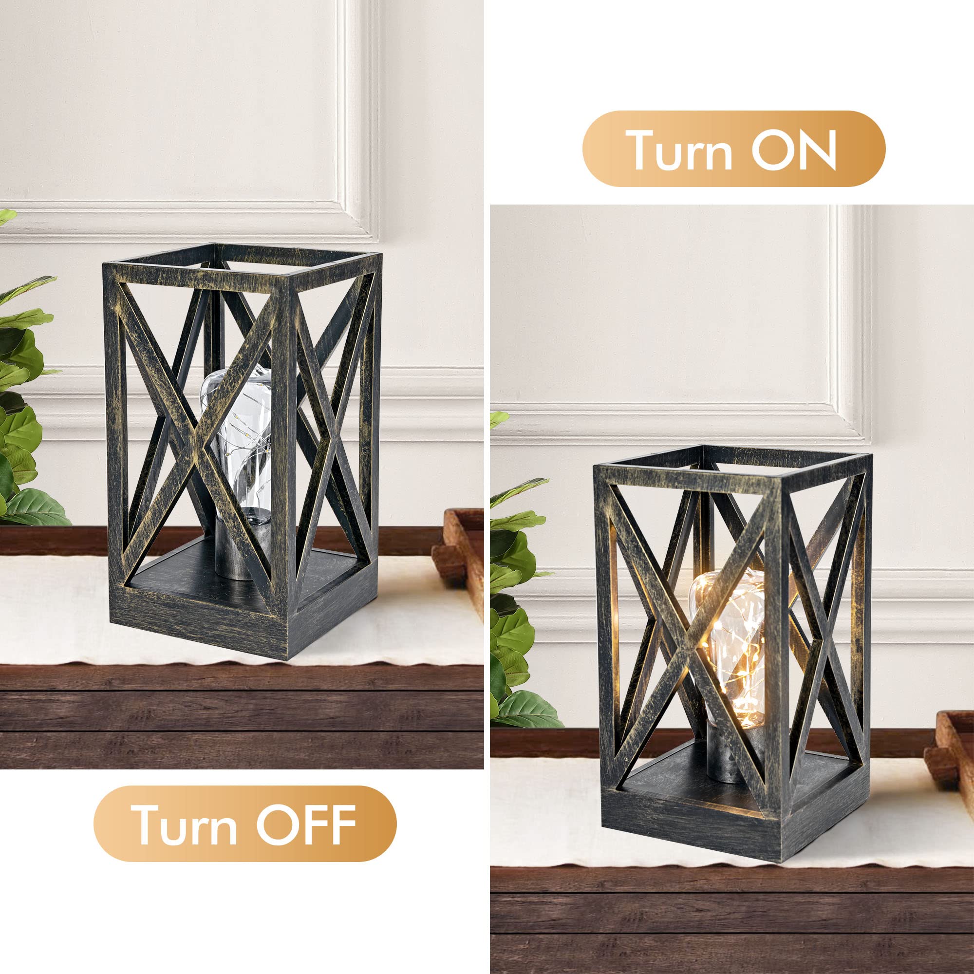 WINGBO Retro Battery Powered Table Lamps, 2-Pack, Cordless, ABS, Black & Gold Finish, Indoor/Outdoor Use