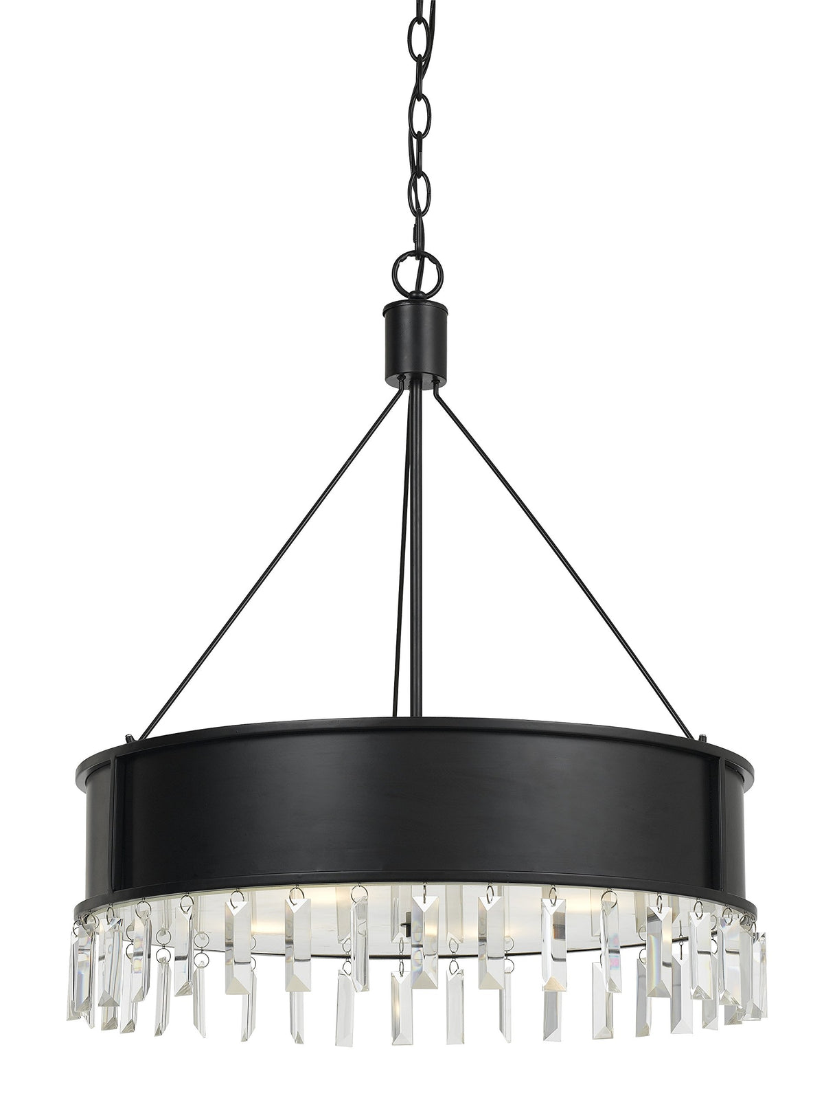 Benzara Black Metal Chandelier, 4 Bulbs, Round Design With Crystal Accents