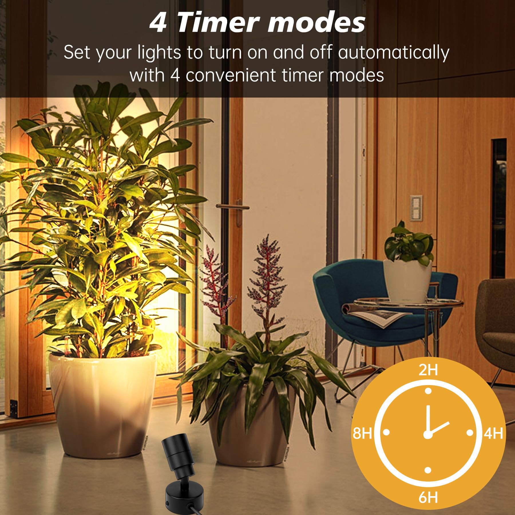 Topported 2 Pack Indoor Spotlight For Plants Plug In,5W 500Lm 120V Dimmable Accent Light Uplights With 4 Timer Modes,3000K/4000K