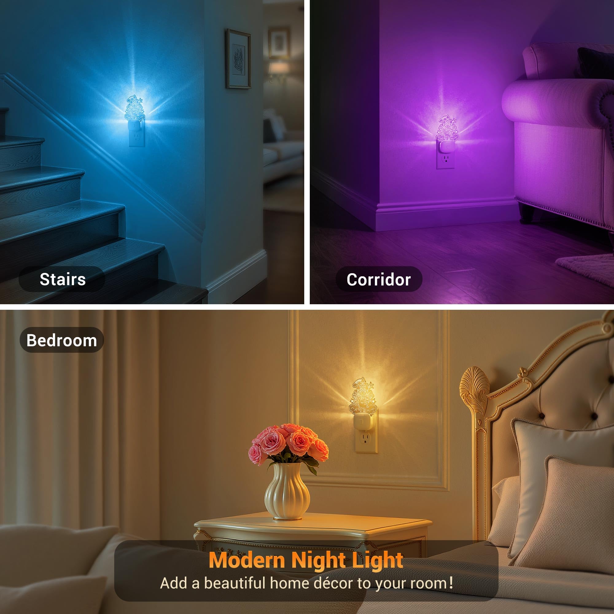 Jandcase Led Kids Night Light  2 Pack Plug In Night Light  10 Color Changing Castle Night Light With Dusk To Dawn Sensor  Acrylic Rgb Nightlight For Kids Girls Bedroom  Gifts For Girls