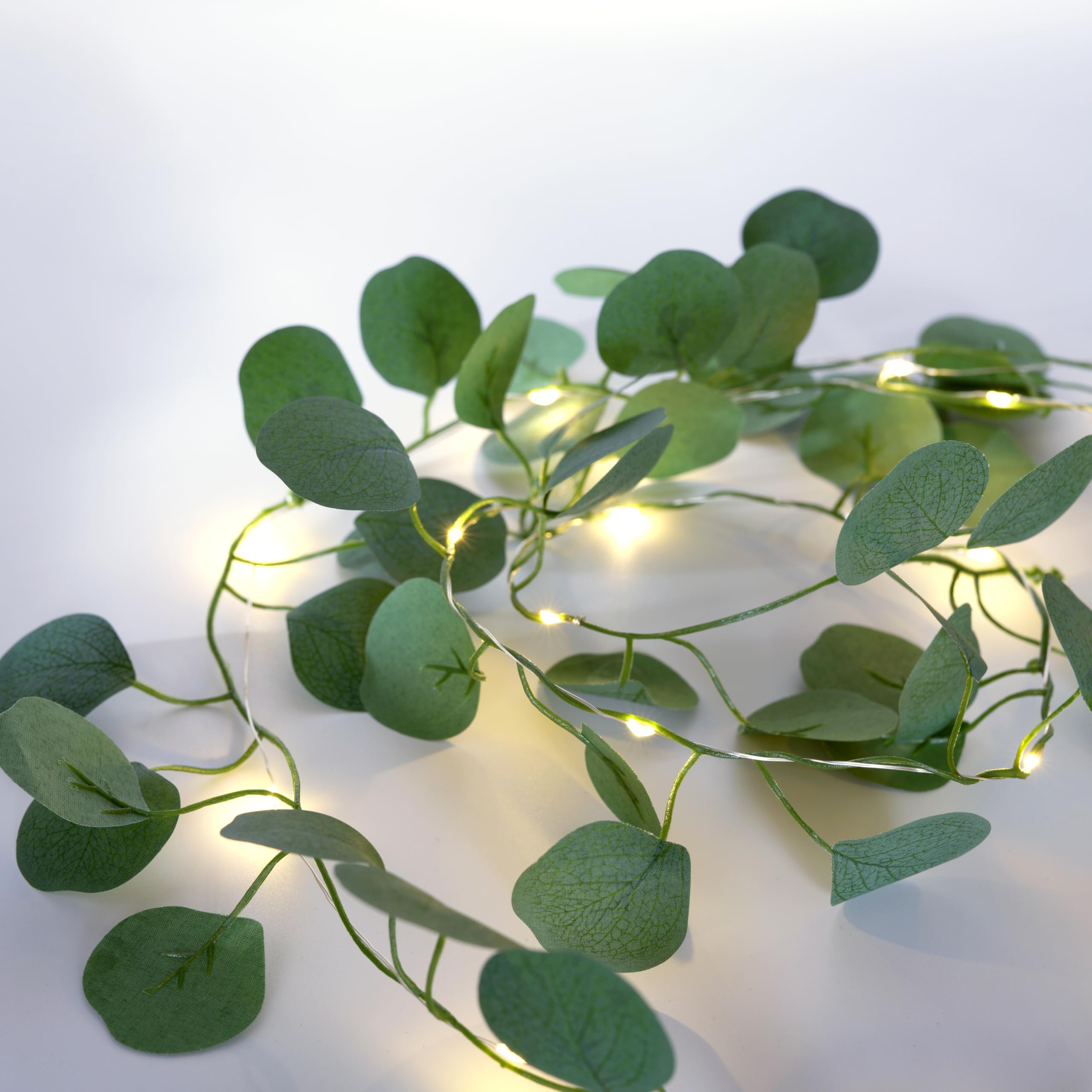 Hoolight Artificial Eucalyptus Leaves Foliage String Lights 6.6Ft 20 LED Fairy Leaf Lights Warm White Greenery Vines Garland and