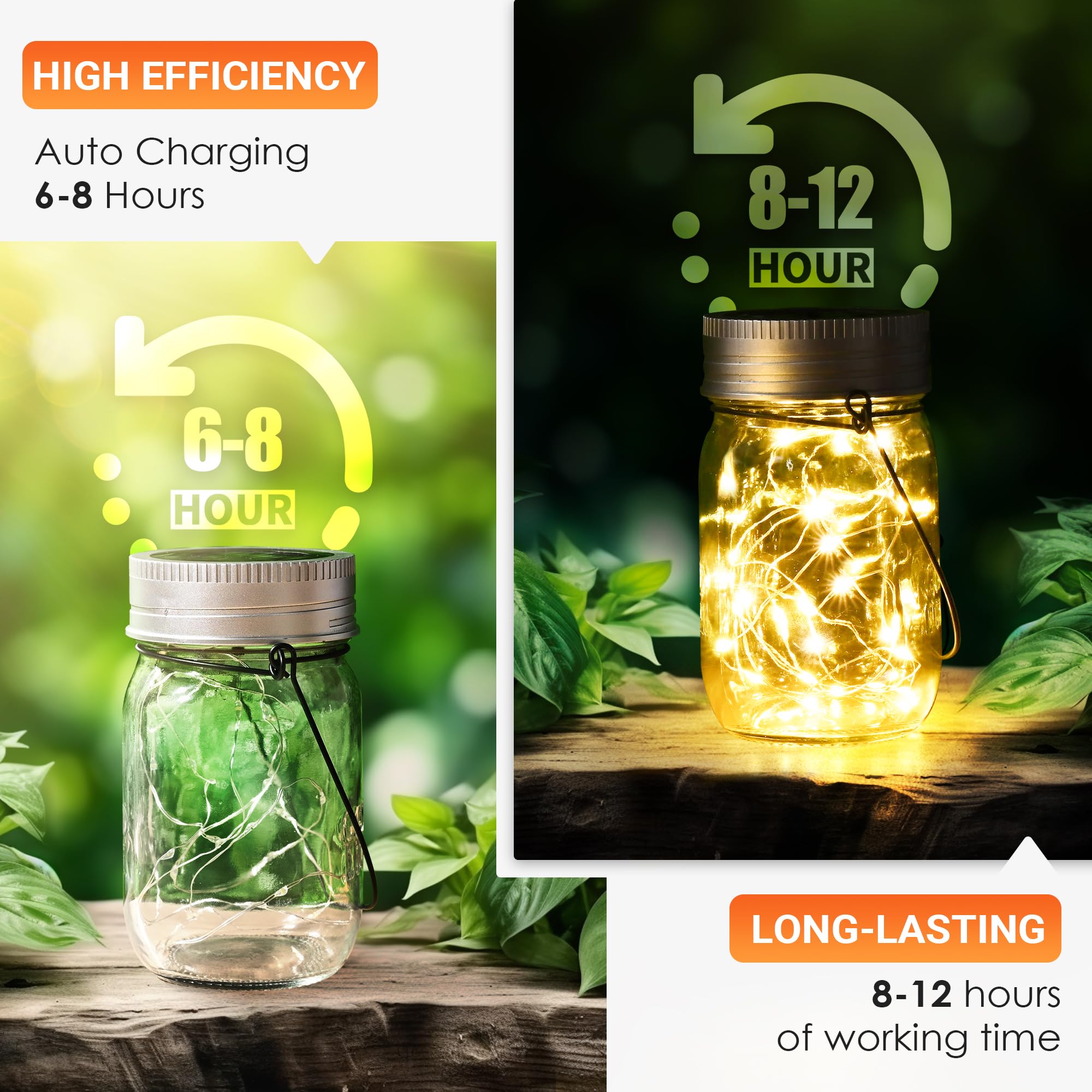 Gigalumi Solar Mason Jar Lights, 12 Pack 30 Led String Fairy Lights Garden Lights Outdoor Waterproof Hanging Solar Lanterns For