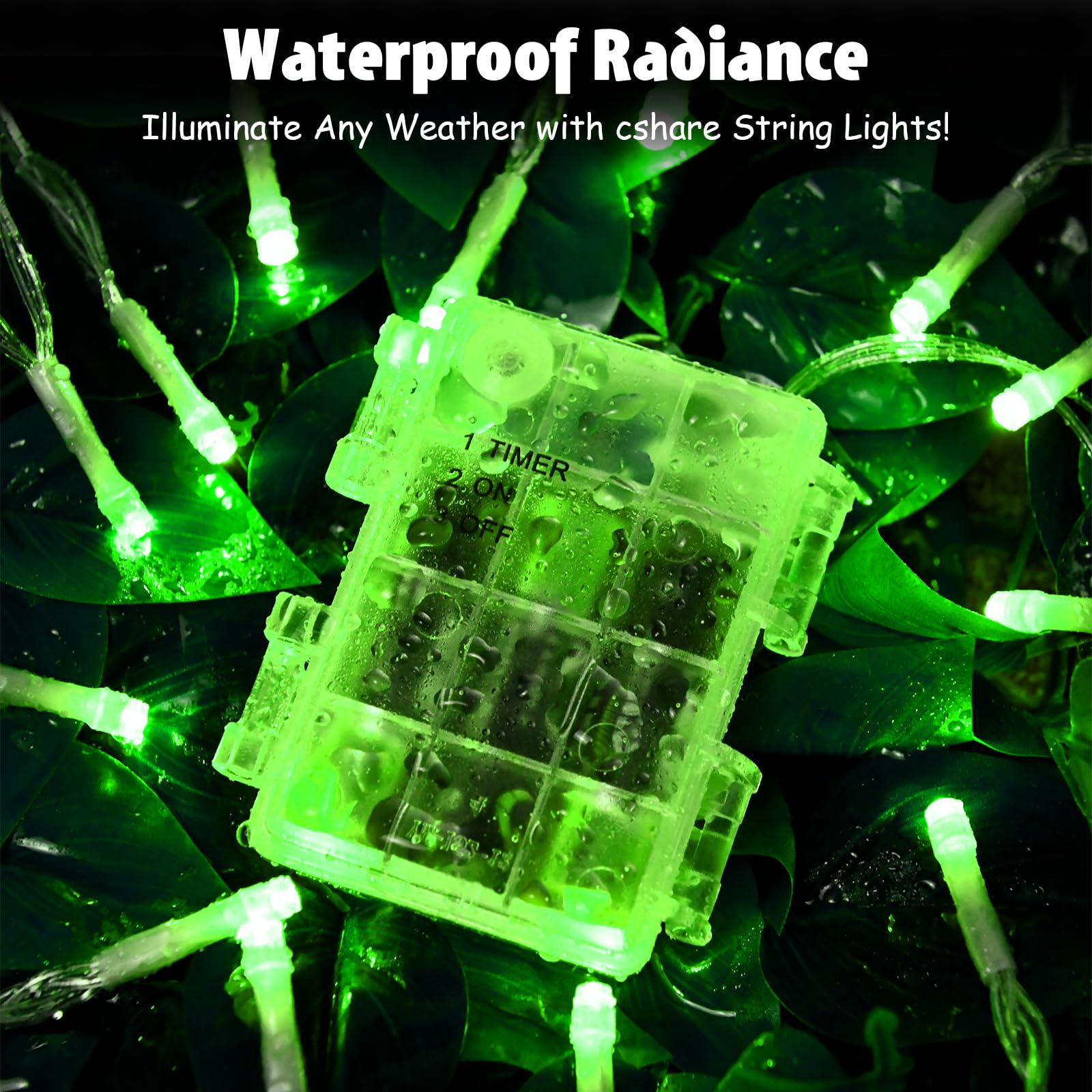 Cshare String Lights Outdoor Waterproof 9.8Ft 30 Led, Green Battery Operated Halloween Lights With Timer Clear Wire For Indoor & Outdoor Christmas Halloween St.Patric Decorations Garland Party Garden