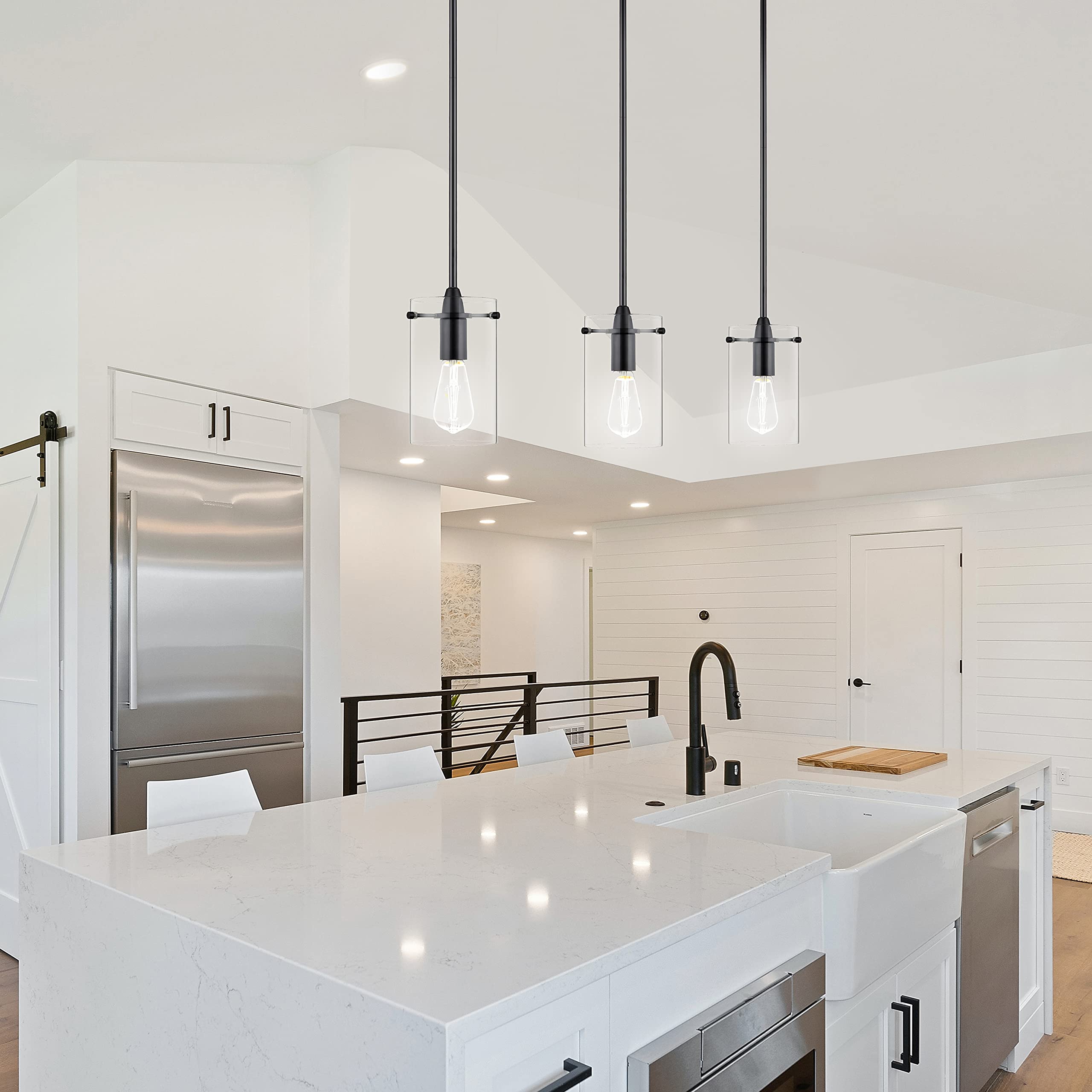 Linea di Liara Black Pendant Light Fixture - Medium Clear Glass - Model LL-P313-BLK