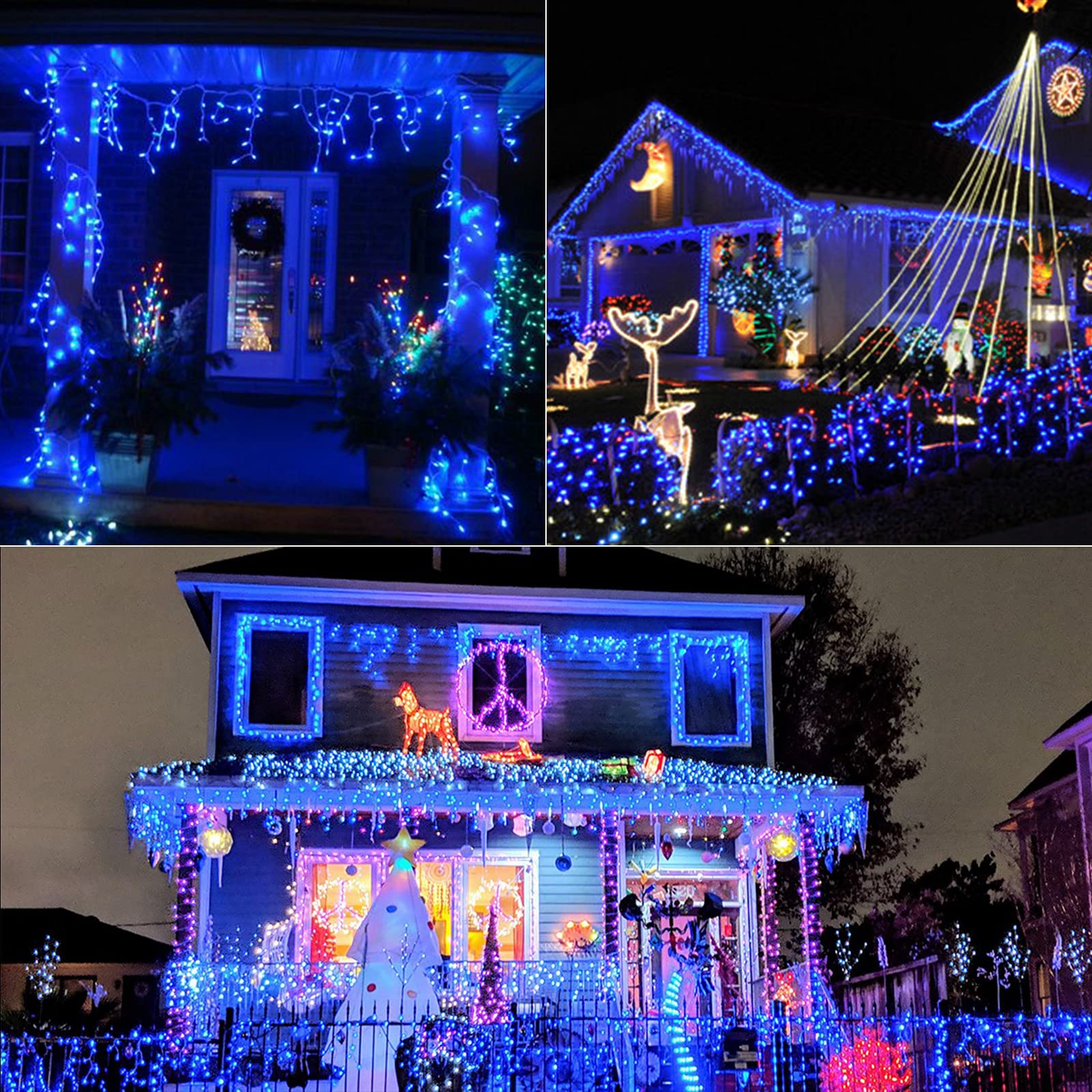 Brizled Blue Icicle Lights, 17.34Ft 300 Count Tradition Christmas Icicle Lights, 120V Ul Certified Icicle String Lights White Wi