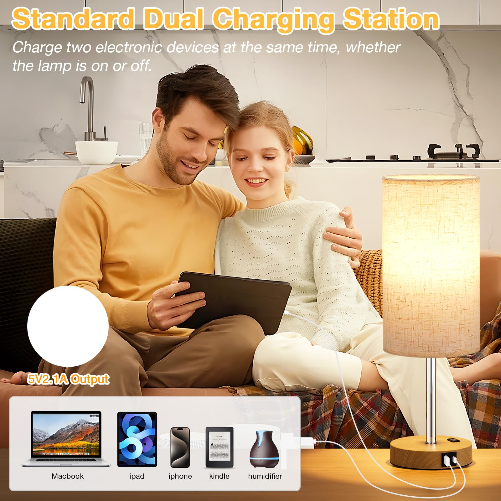 Touch Bedside Table Lamp With Usb - 3 Way Dimmable Wood Lamp For Bedroom Nightstand, Desk Lamp With Charging Station For Dorm, O