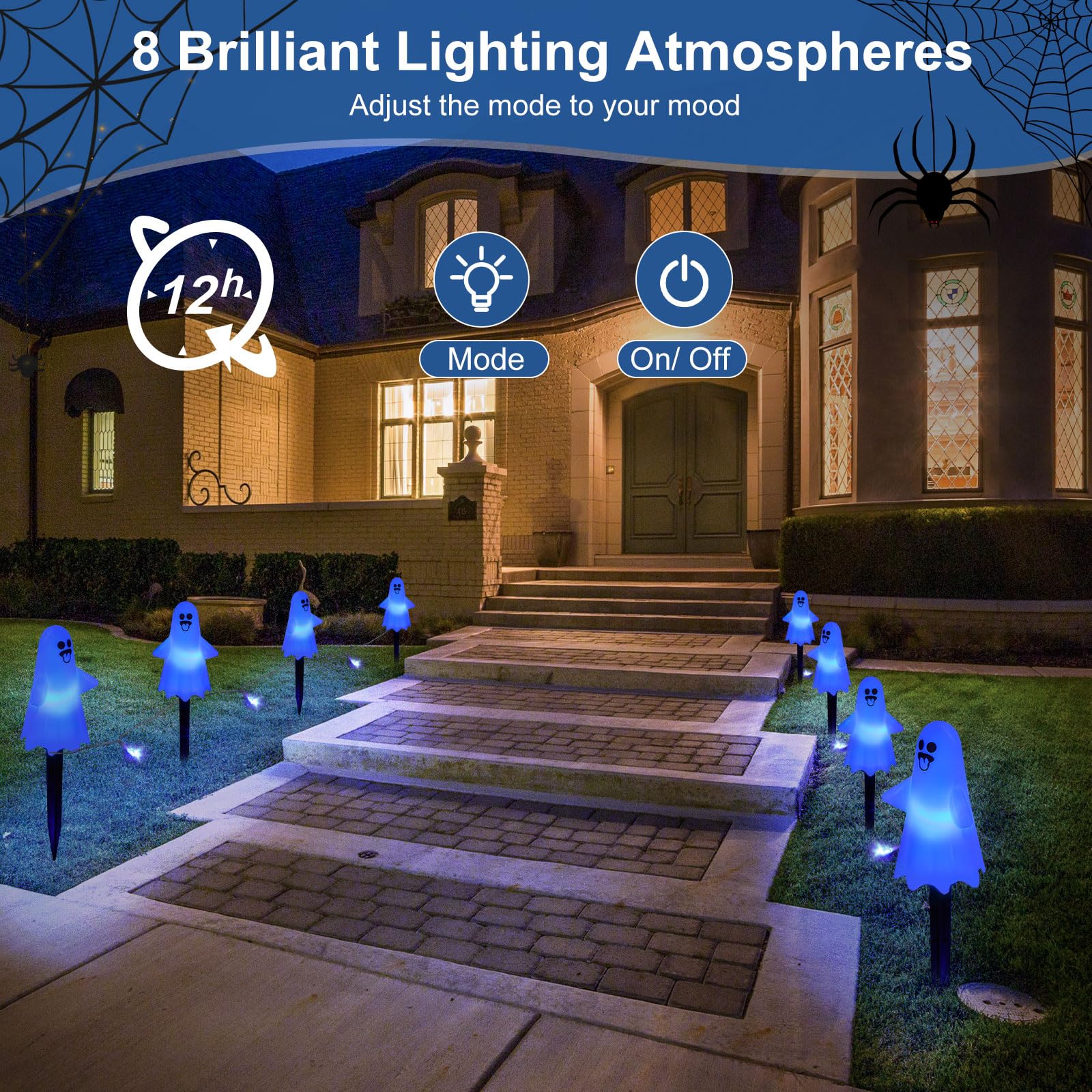 8Pcs Ghost Halloween Decor Pathway Lights Outdoor  Solar Powered Ghost Stake Lights With 8 Lighting Modes  Waterproof Halloween Decorations For Garden/Yard/Patio