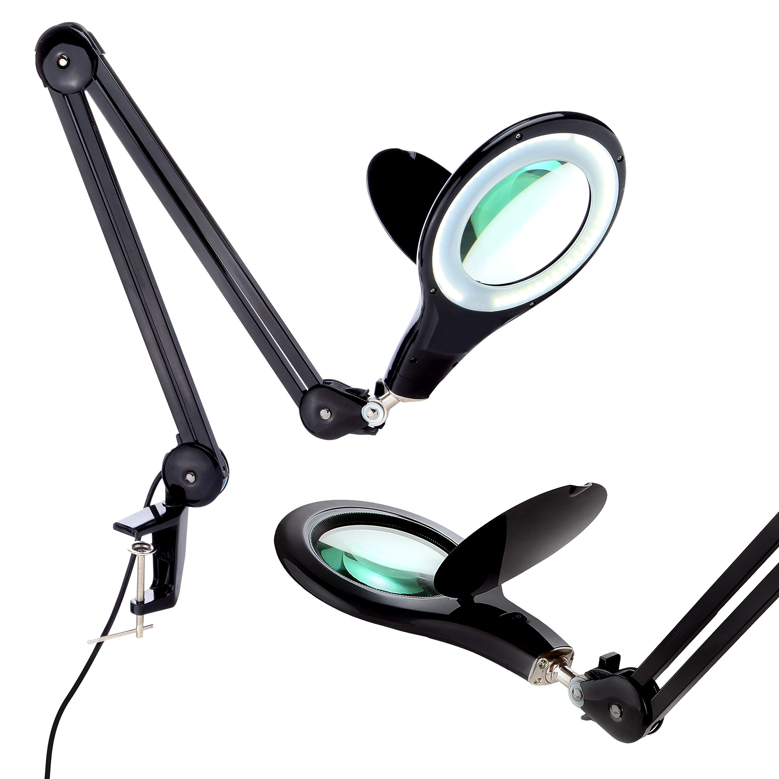 Brightech LightView PRO Magnifying Desk Lamp, 2.25x Magnifier, Adjustable, Glass, Black, Model LTVEWDL-BL