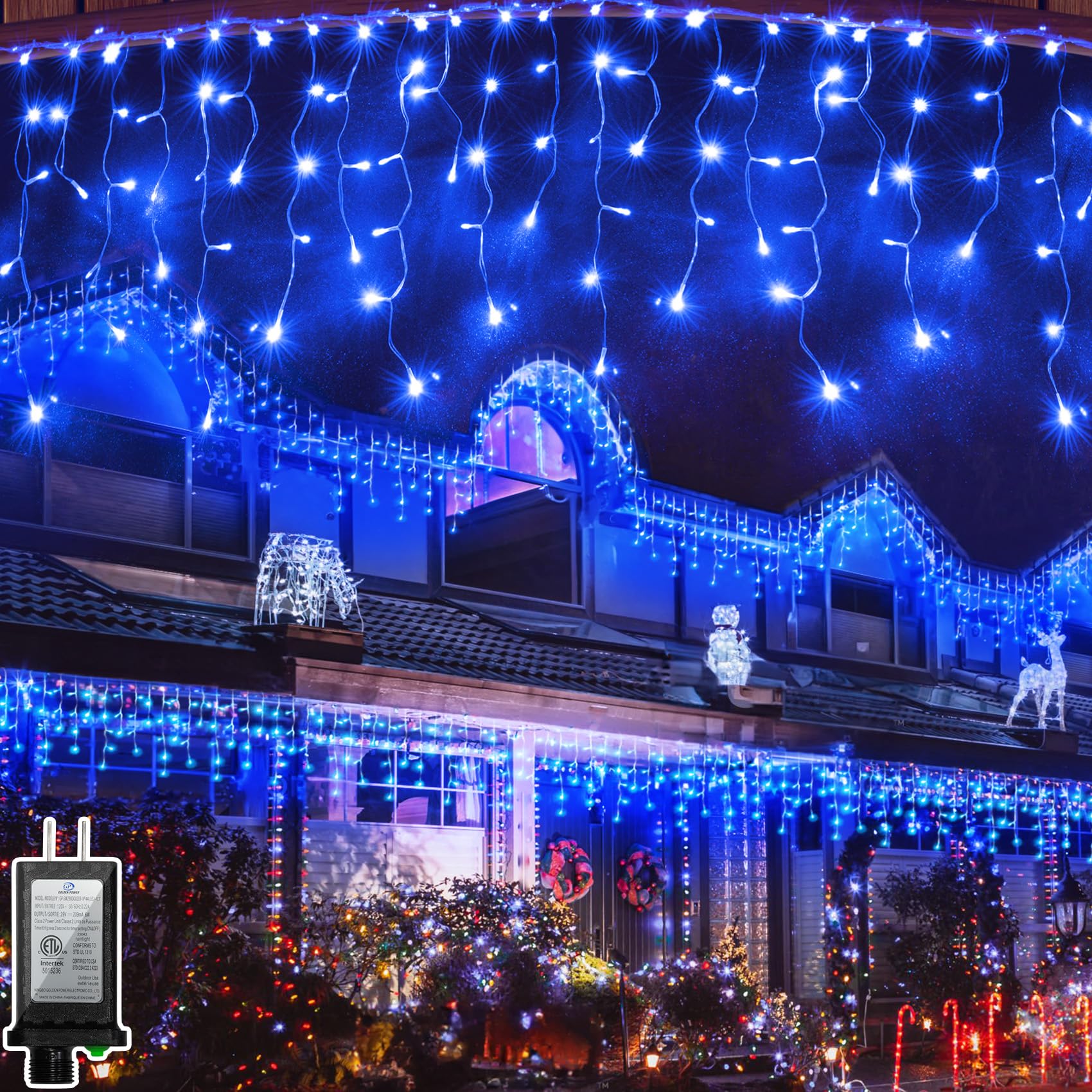 66FT 670 LED Christmas Lights 148 Ice Drops  12 Lighting Modes and Timer Memory Dimmable  Outdoor Waterproof Hanging String Light for Xmas Holiday Wedding Garden Fence House Tree Outside Decor (Blue)