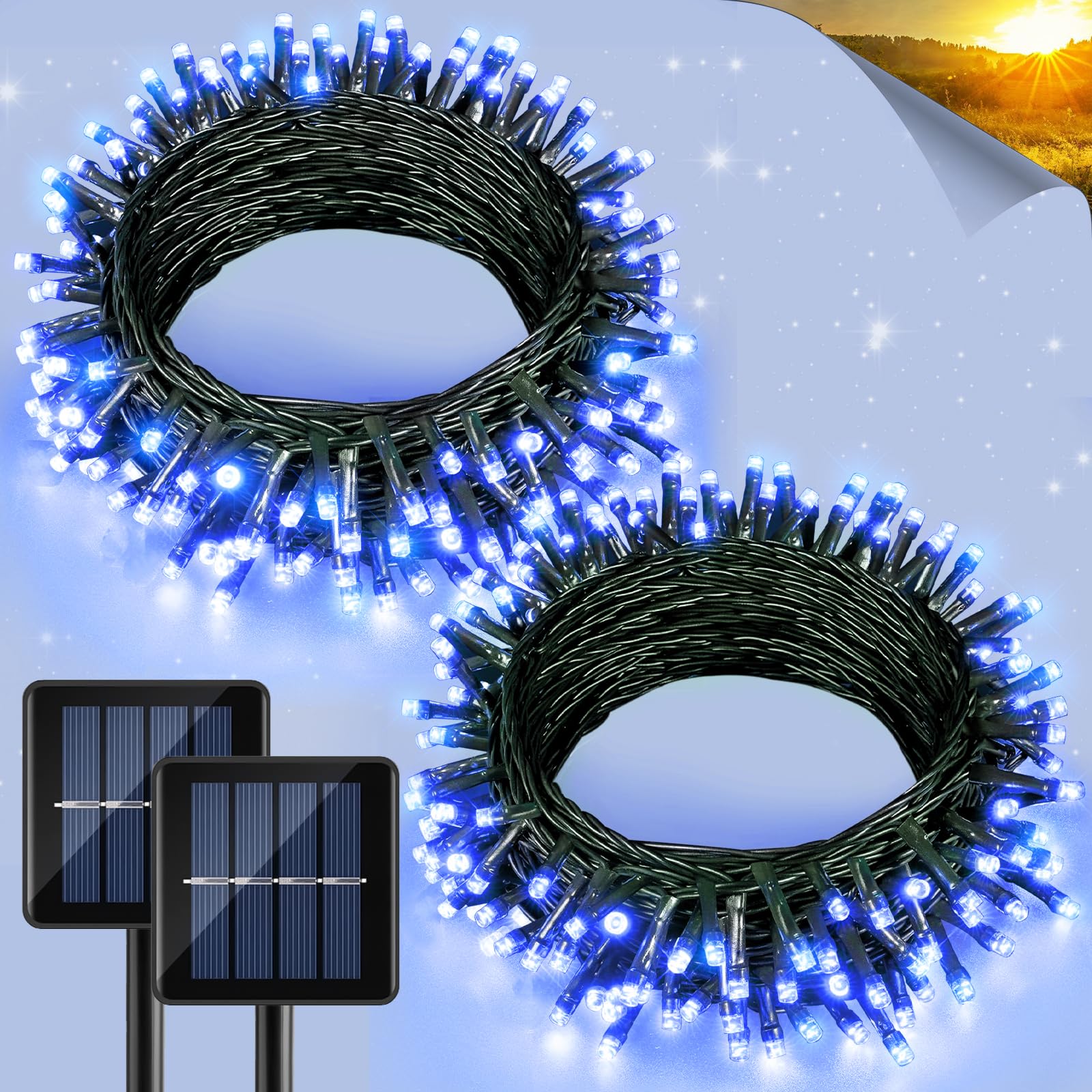 2 Pack Solar String Lights Outdoor Waterproof, 80FT 240 LED String Lights for Outside, 8 Modes Green Wire Twinkle Fairy Light fo