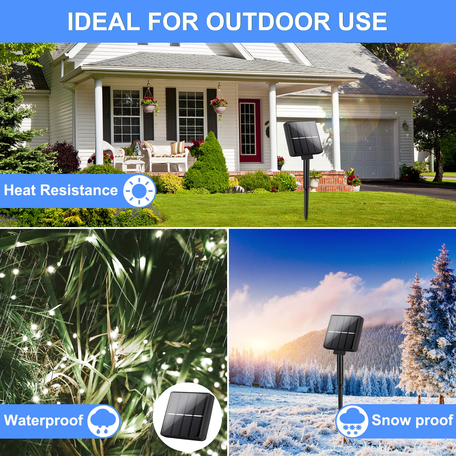 Brightever Solar LED String Lights, 288ft, 4-Pack, 200 LEDs, Waterproof, Daylight White