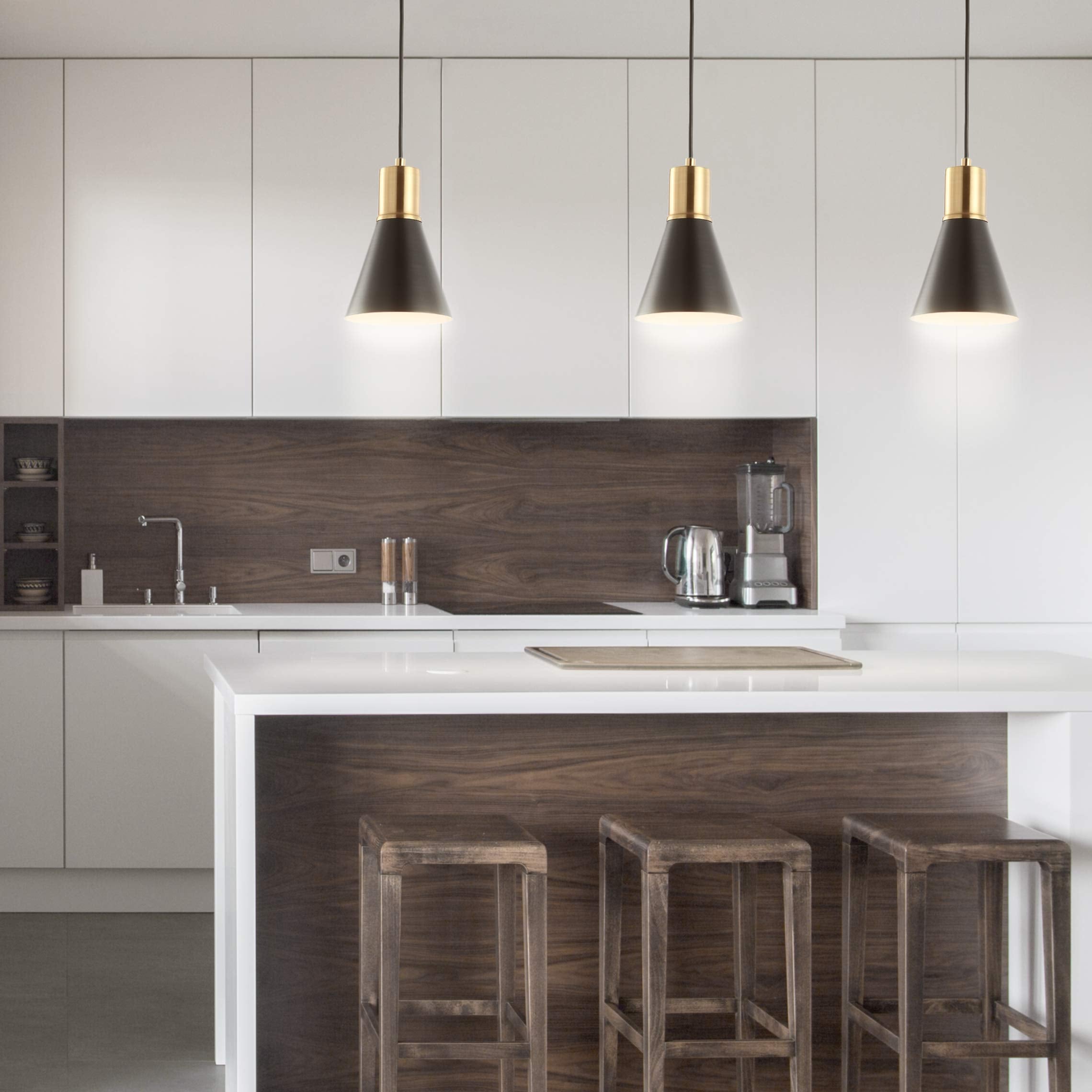 JONATHAN Y Apollo Metal LED Pendant Light, 6in Dimmable Adjustable, Black/Brass Gold, Model JYL6131A