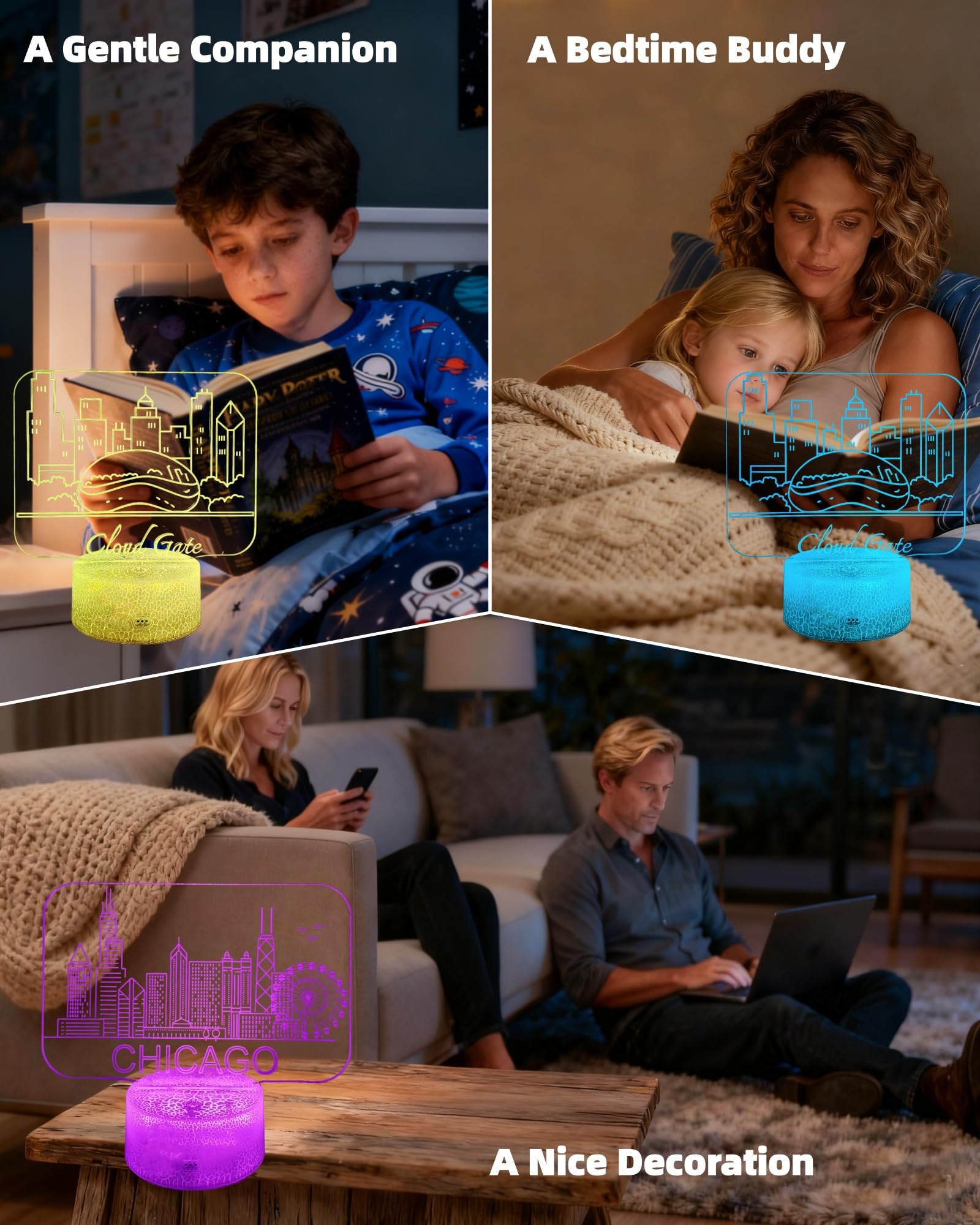 Kenmaca 3D Illusion Lamp Night Light, Multicolor, Touch & Remote Control, Dimmable, Christmas Birthday Gift