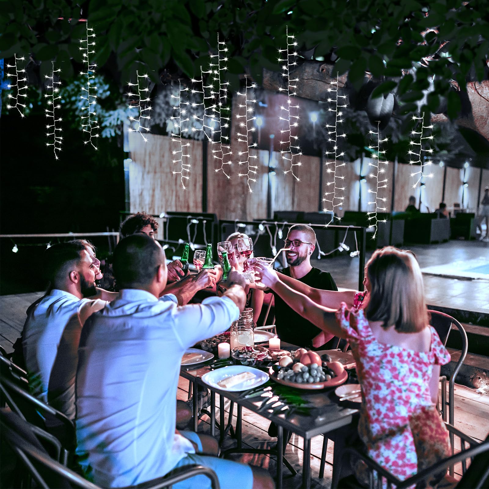 Brightown 33Ft 1020 Led Icicle Christmas Lights, Outdoor/Indoor, White, 12 Modes, Waterproof, Timer, 6W