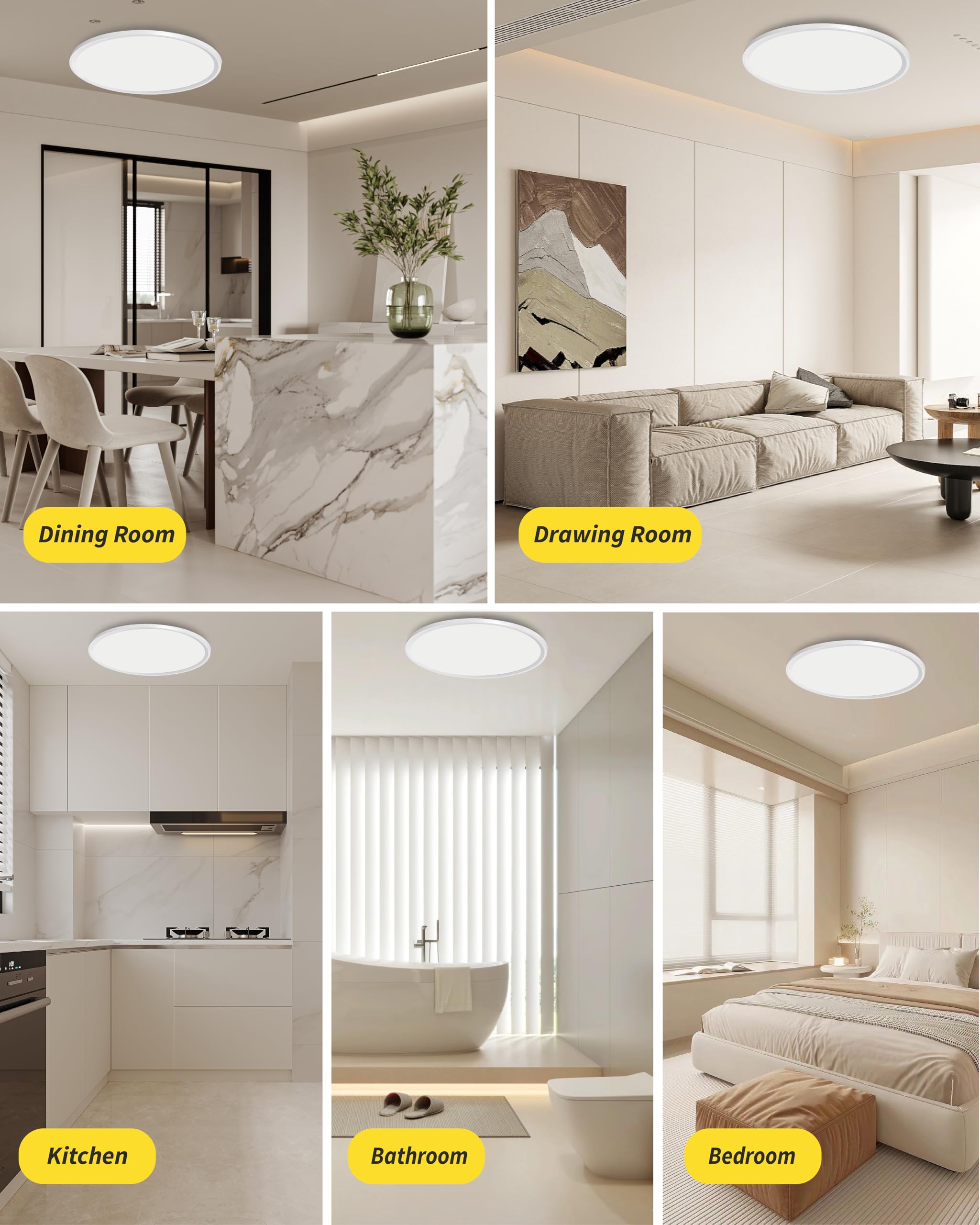 Bright Future Lighting 20-Inch LED Flush Mount Ceiling Light Panel, 40W, Dimmable, Adjustable Color, White, 2-Pack